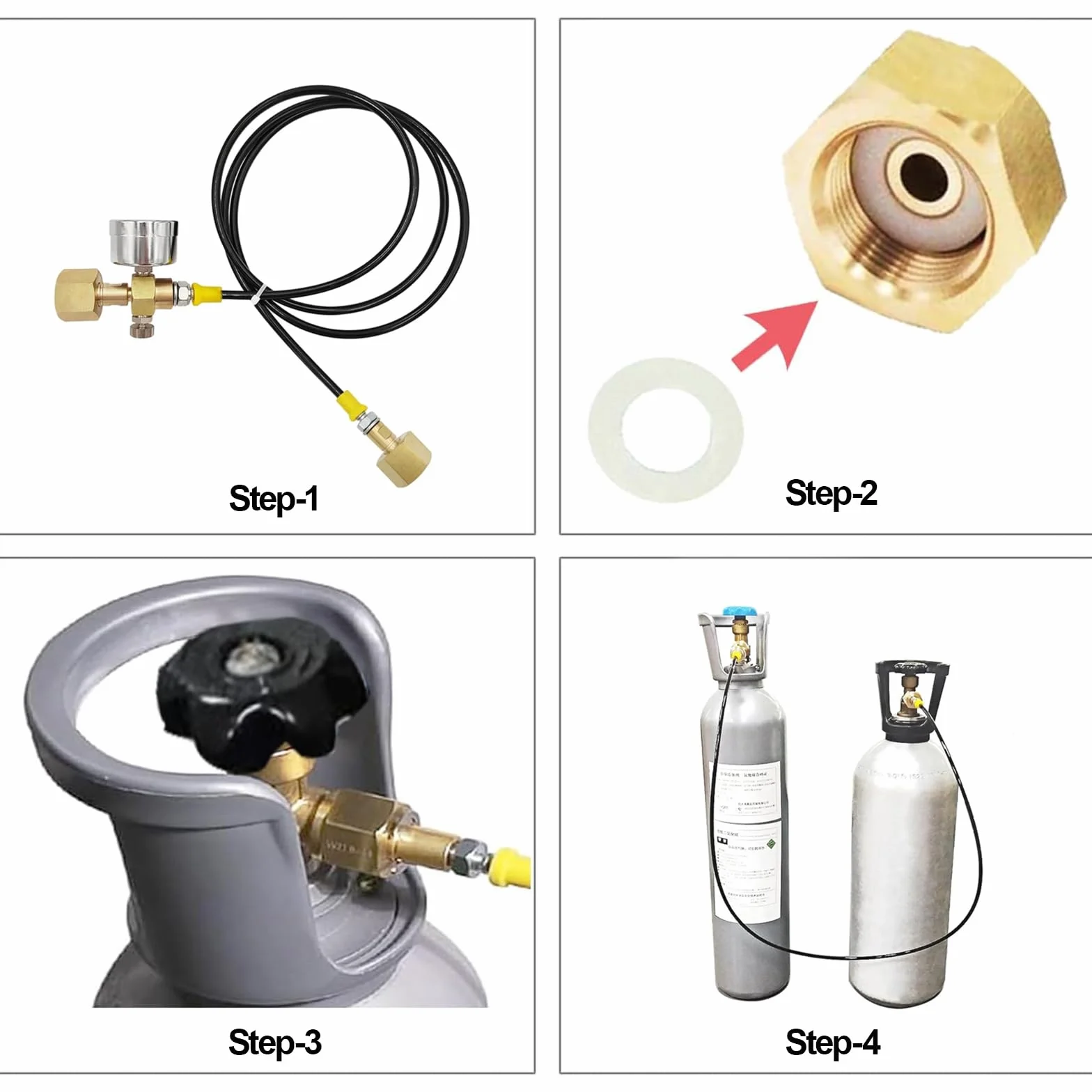 Manguera de CO2 1.5m W21.8-14 DIN477, Adaptador de Tanque de CO2 con Manómetro de 3500 PSI y Válvula de Alivio de Presión para Estaciones de Llenado de CO2 y Suministro de Argón y Nitrógeno
