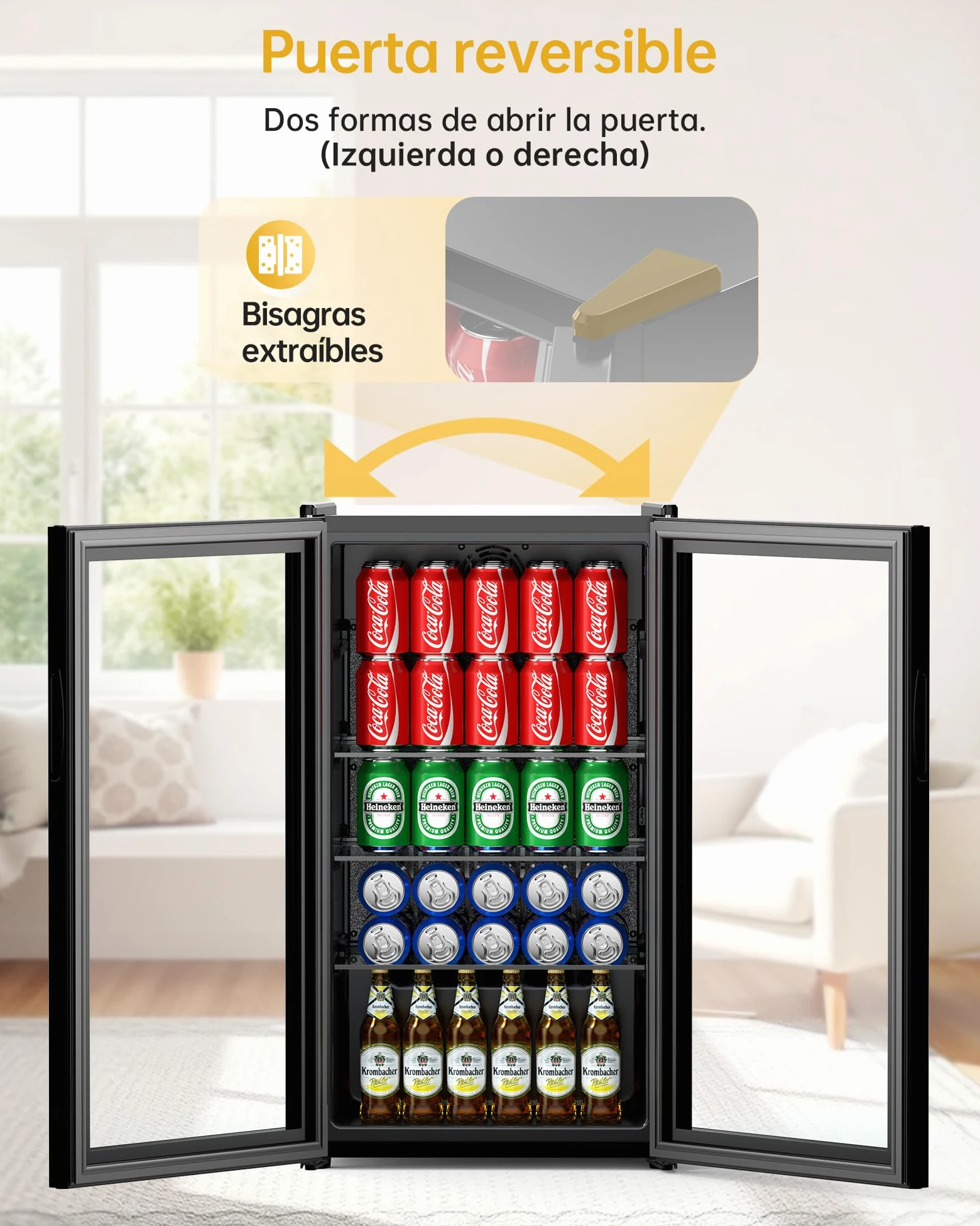 WIE Nevera Pequeña, Refrigerador de Bebidas con Puerta de Vidrio, 3 Estantes Ajustables, Control Inteligente, Puerta Reversible, Frigorificos Pequeños para Inicio/Bar/Oficina/Hotel (Negro 86L)