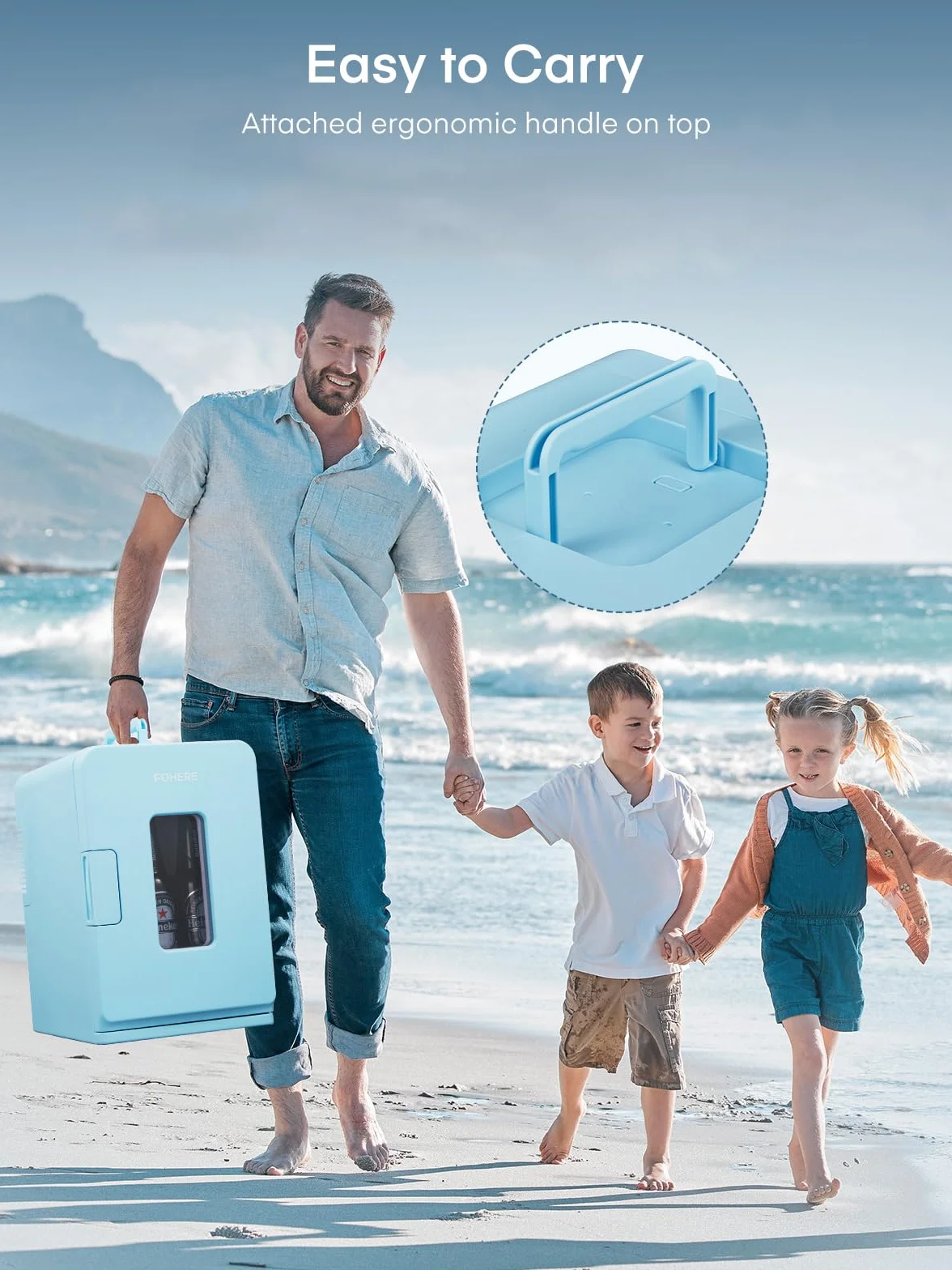 FOHERE Mini Frigorífico Portátil 15L 21 Latas 12V 220V Frío Calor Azul