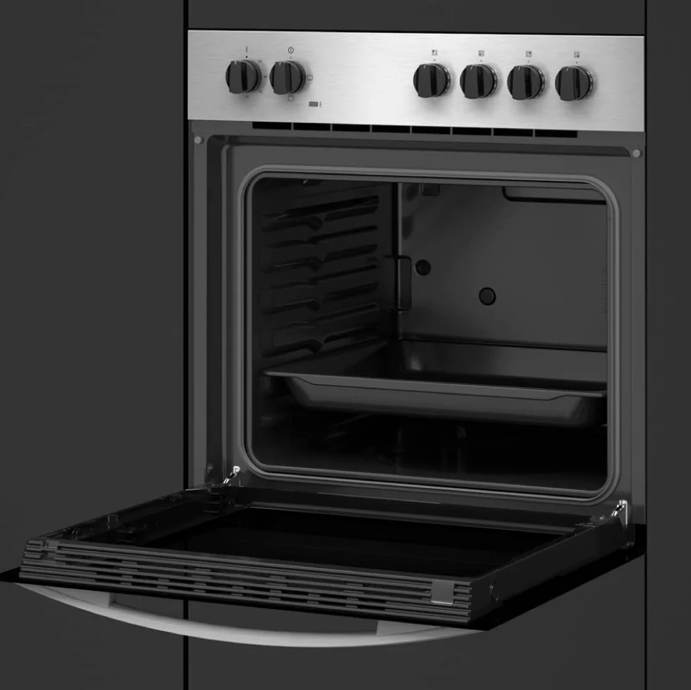 Teka HBE 435 ME - Horno Polivalente Convencional de 60 cm, 3 Funciones de Cocinado, Puerta 2 Cristales, Bandeja Profunda Esmaltada, Color Acero Inoxidable