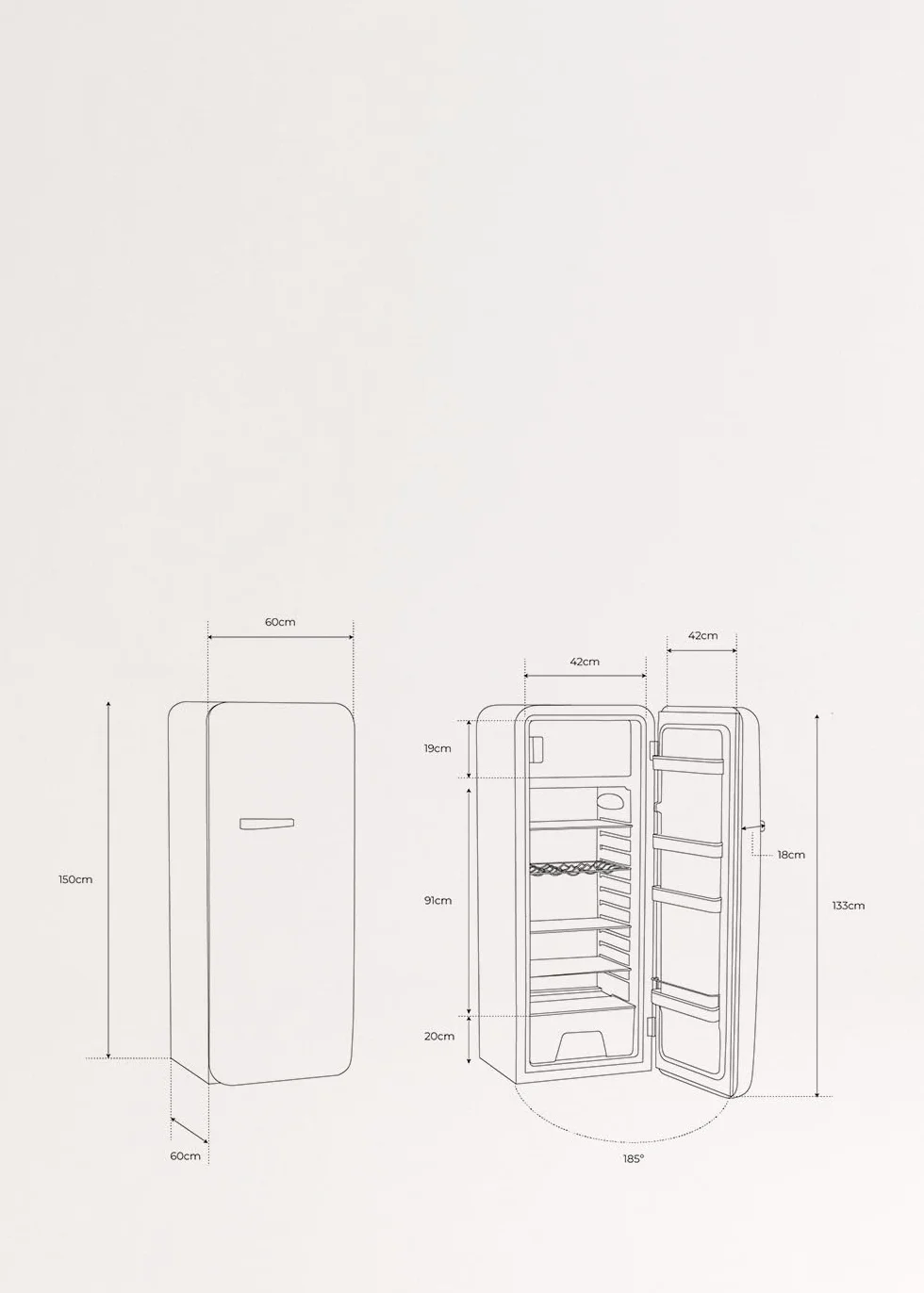 CREATE / RETRO FRIDGE 150 COBALTO/Frigorífico arena maneta azul cobalto con congelador 281L / 102W. bajo consumo. 150cm. 3 estantes. regulador temperatura. botellero. 60x60x150cm