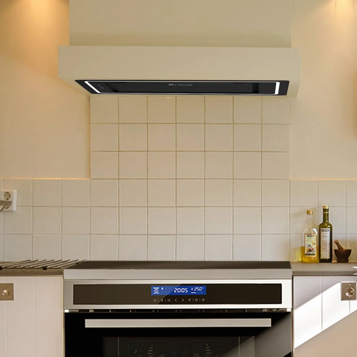 Campana Extractora Isla 52 cm Acero Inoxidable Vidrio Negro Apagado Automático LB520