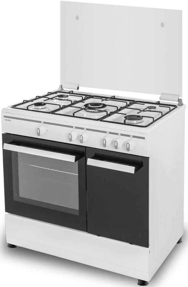 Sauber - COCINA SCW5GB 5 Quemadores -Gas Butano - Porta-bombonas - 90X60 - Tapa Cristal - Color Blanco - ENTREGA Y RETIRADA USADA INCLUIDO EN DOMICILIO