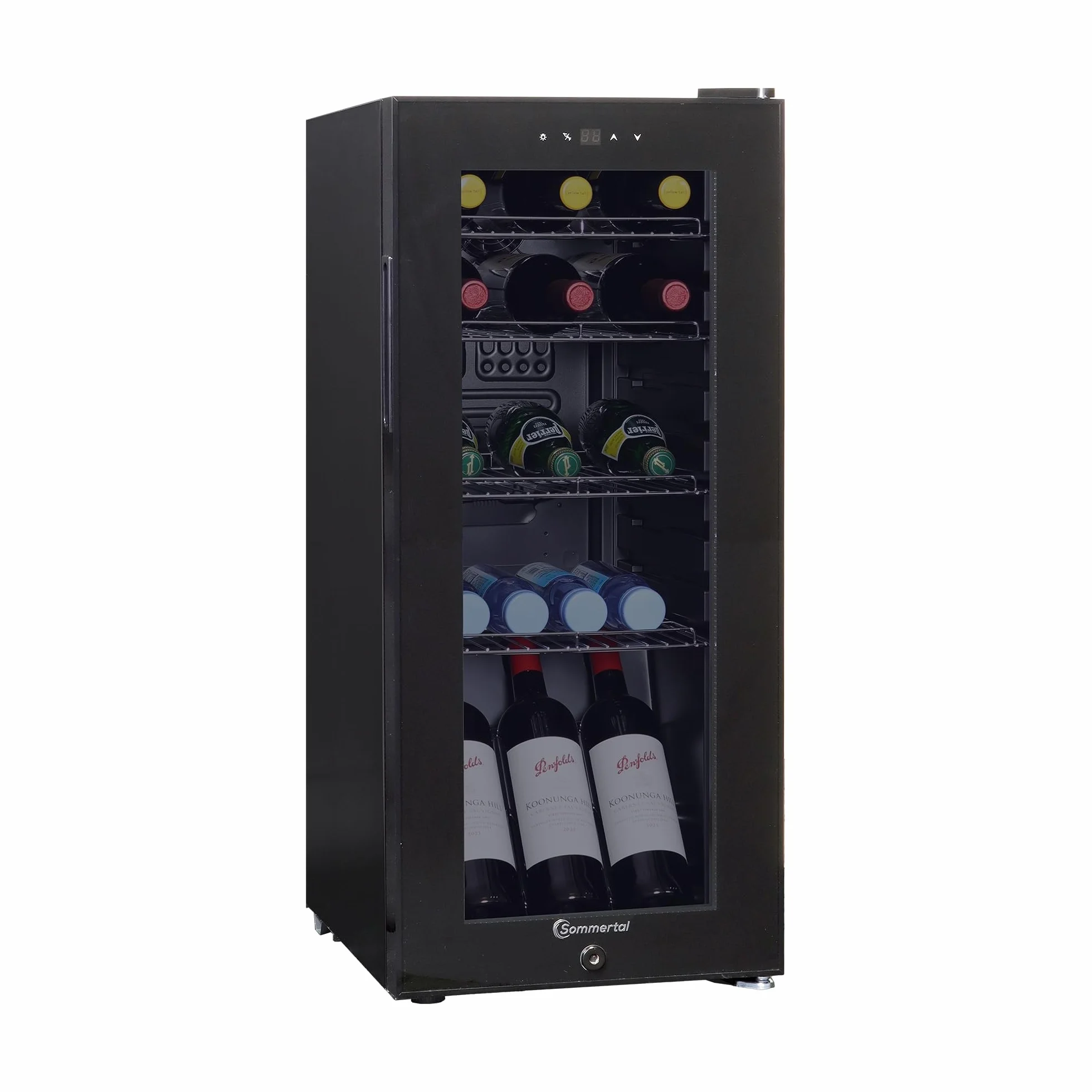 Sommertal Frigorifero GK60 – Frigorífico silencioso para bebidas con LED, pantalla táctil y candado, pequeño refrigerador para botellas, negro, 60 l