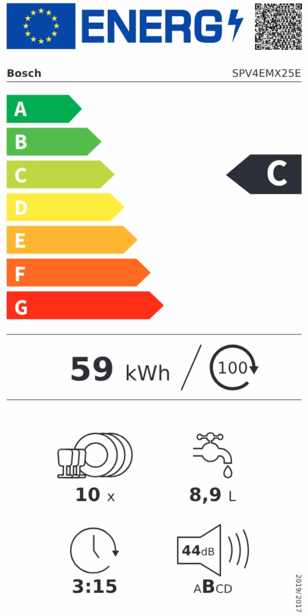 Bosch Lavavajillas Totalmente Integrable 45 cm Serie 4 Home Connect Motor EcoSilence Blanco SPV4EMX25E