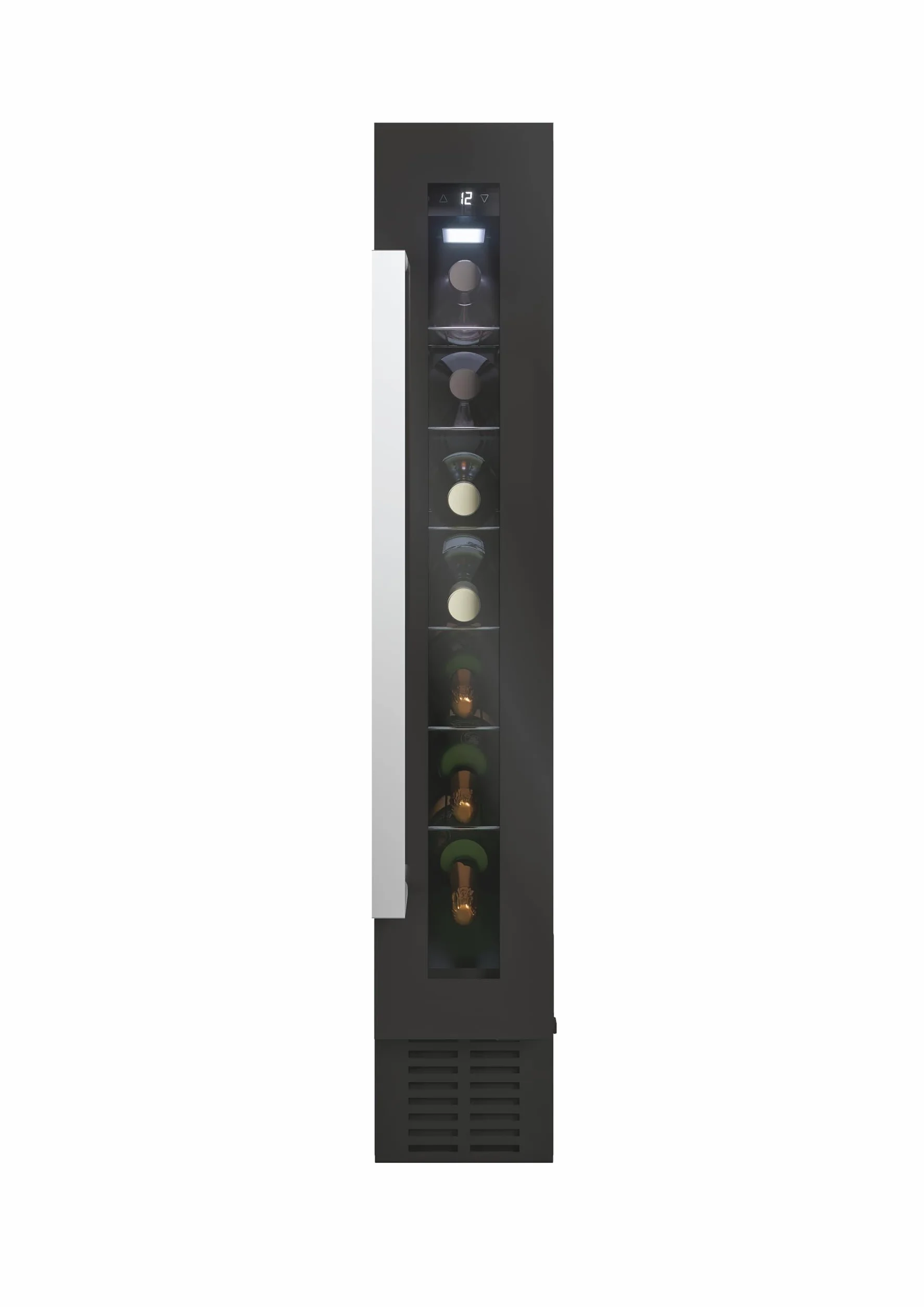 CANDY DiVino CCVB 15/1, Vinoteca Integrable Estrecha, 20L, 7 Botellas, Puerta Reversible, 6 Baldas, Tratamiento Anti-UV, Compresor Antivibraciones, LED, Temperatura 5º a 18º, 39DB, Clase C, Negro