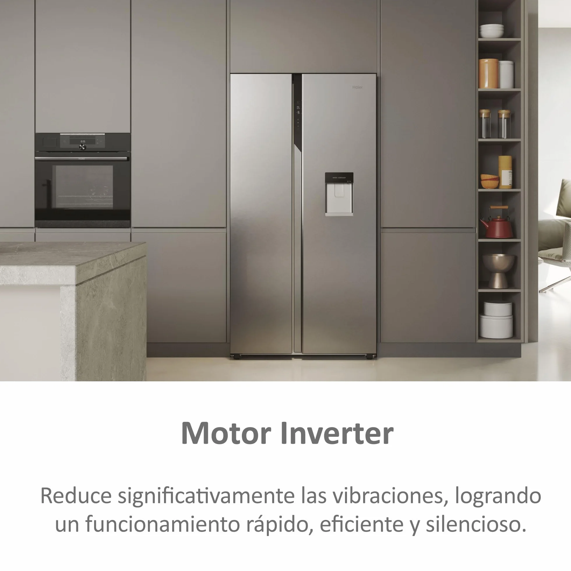 Haier SBS 90 Series 5 HSR5918DWMP - Frigorífico Side by Side, con Dispensador de Agua, Apertura puertas 90 grados, Motor Inverter, Total No Frost, Ancho 90cm, Capacidad XXL 521L, Iluminación LED, Inox