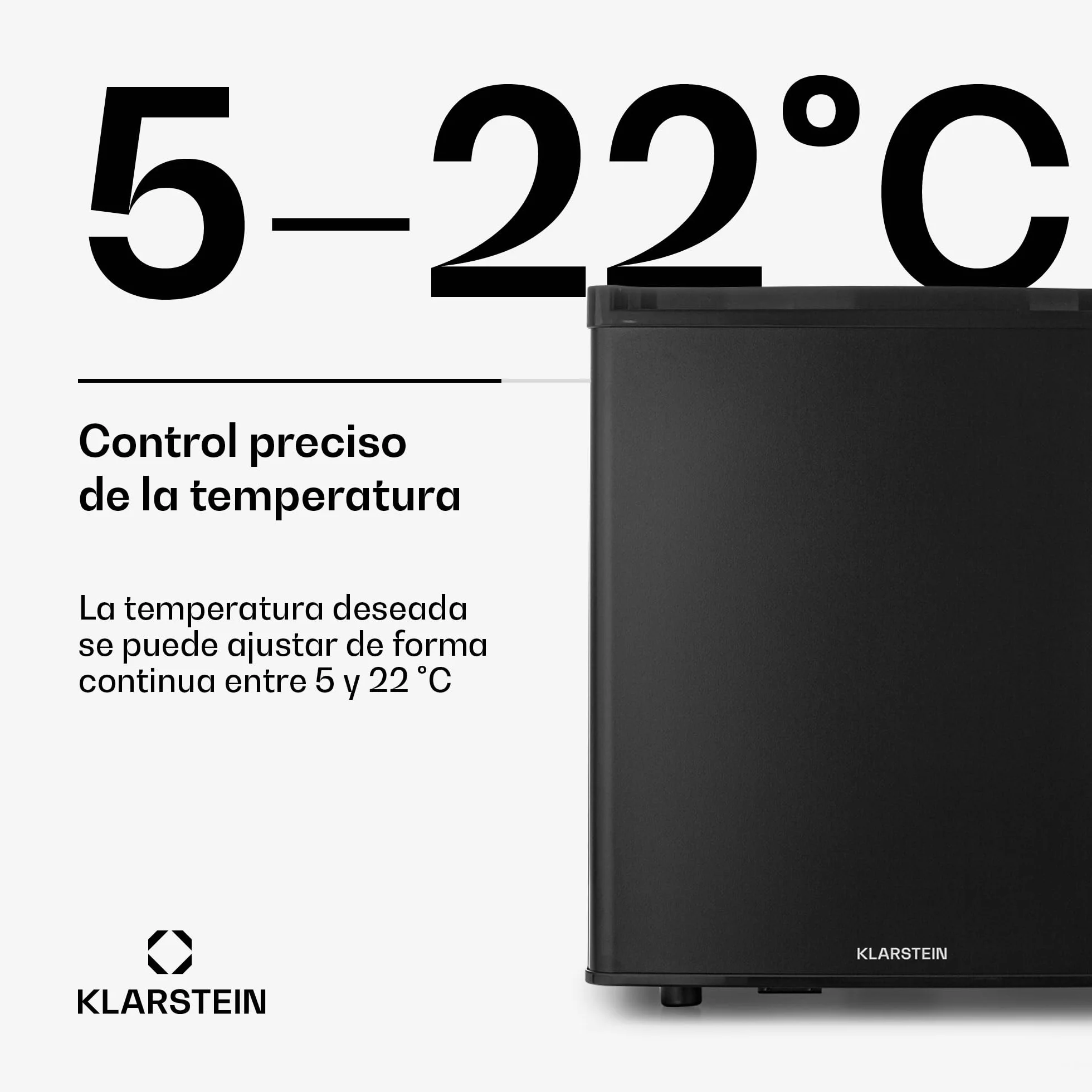 KLARSTEIN Happy Hour Mini Nevera para Dormitorio, Nevera Pequeña para Bebida y Comida, Neveras Pequeñas Iluminación Interior, Estantes Ajustables, para Habitaciones. Oficina, Camping, 6-18°C, 45L