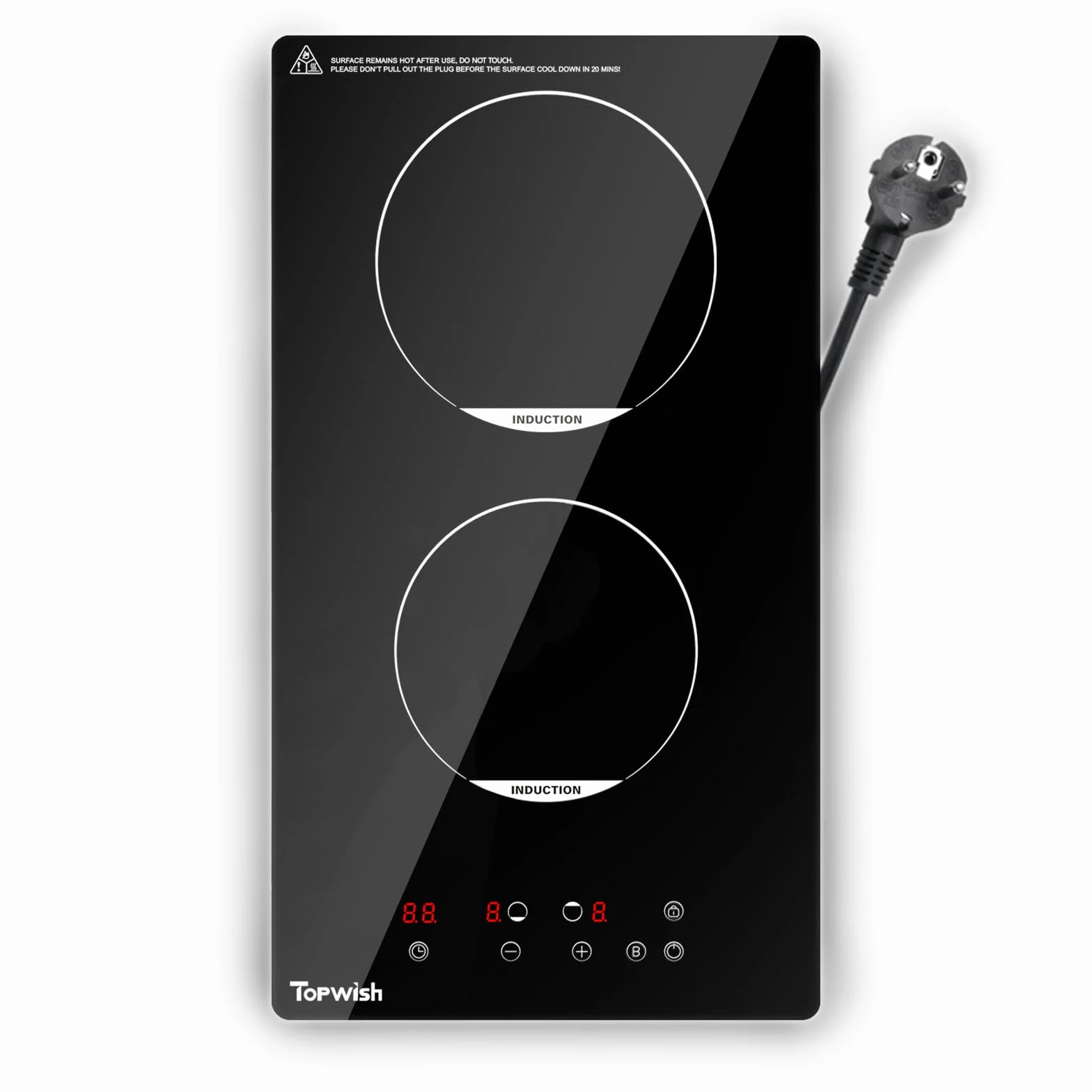 Placa inducción 2 fuegos 30cm 3500W Booster cierre seguridad