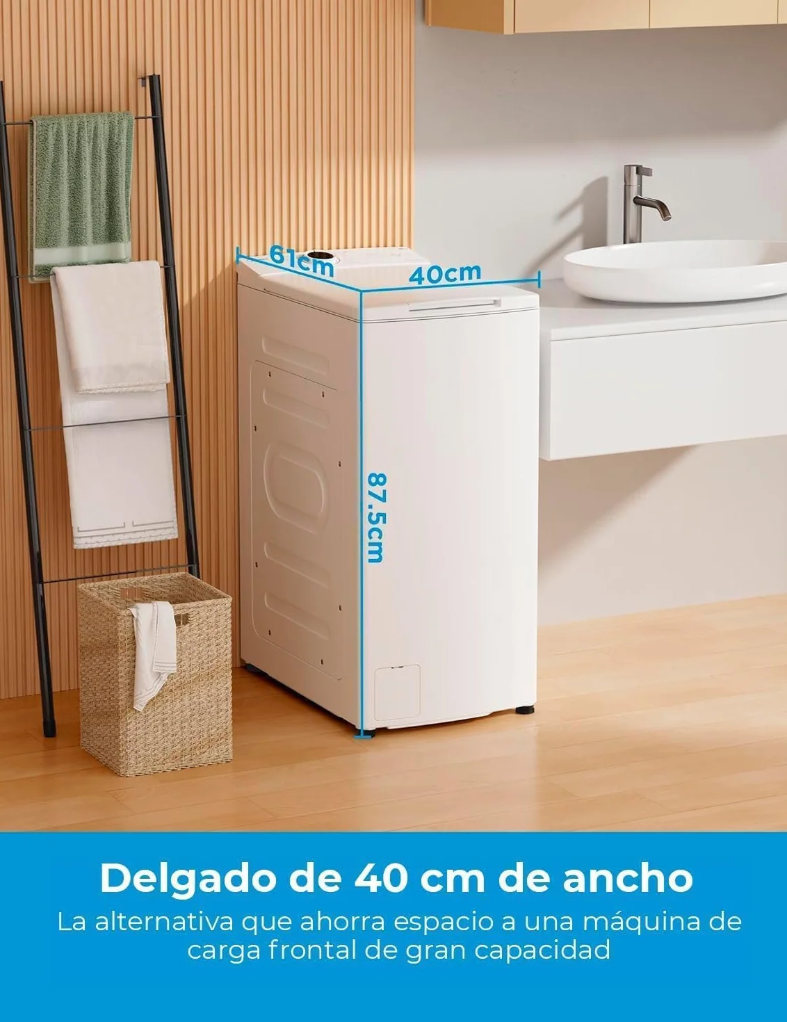 Midea Lavadora Carga Superior 6kg 1200 RPM 15 programas diseño ultra slim Función de vapor Lavado Rapido Modo ECO