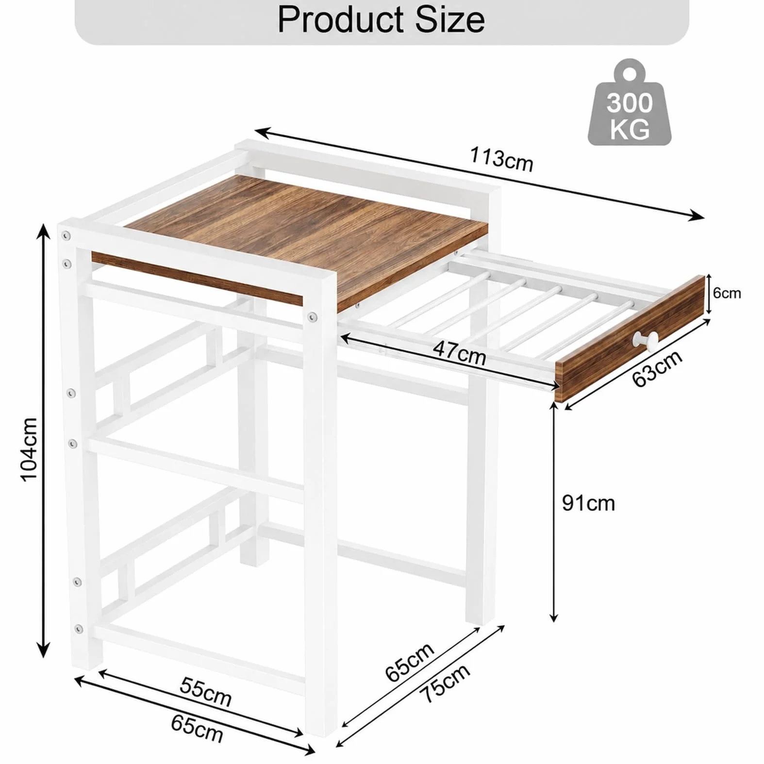 Estantería para lavadora, lavadora y secadora superpuestas, capacidad de carga de 300 kg, armario de lavadora para baño, cocina, balcón, lavandería (blanco con cajones)