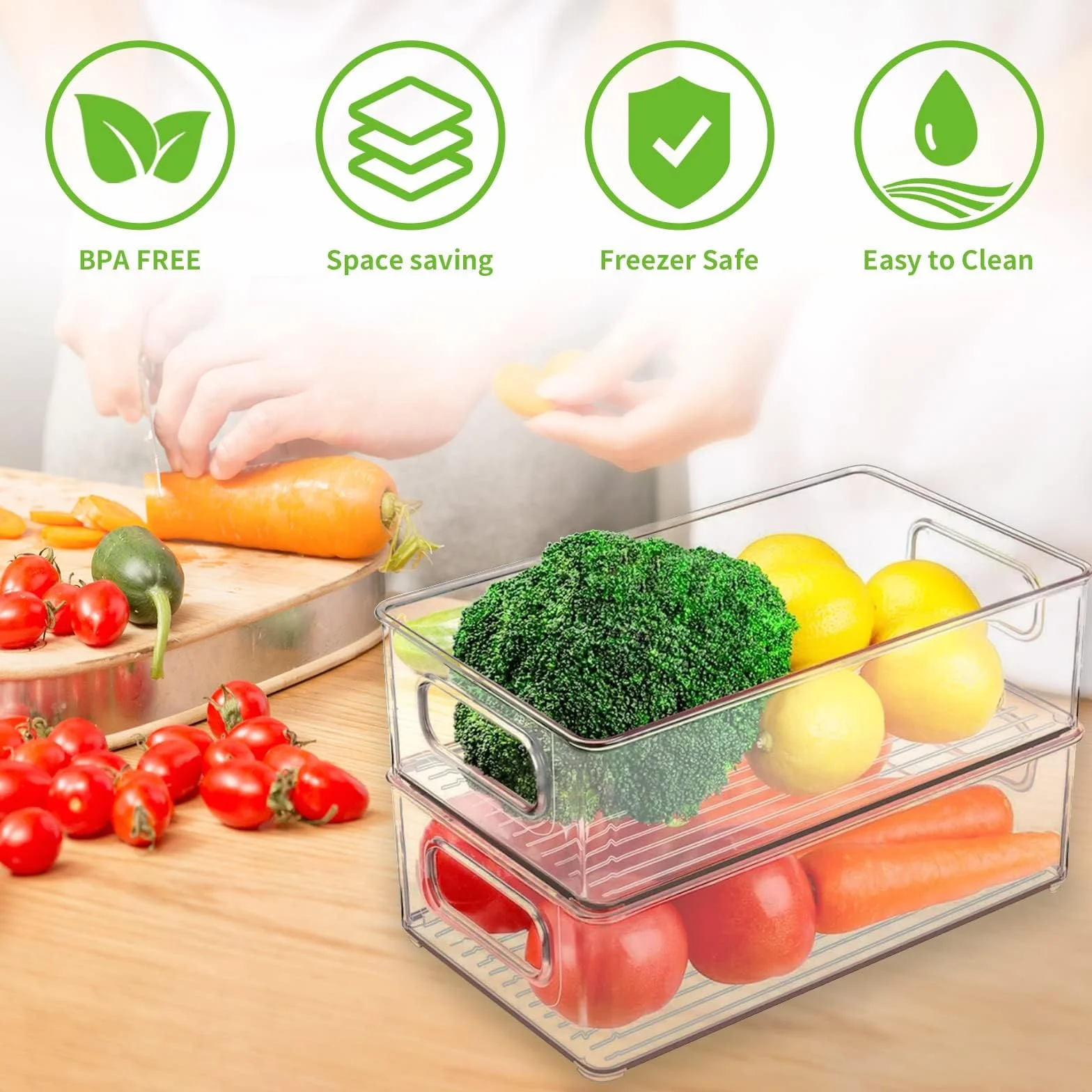 Organizador para frigorífico, apilable, caja de almacenamiento de cocina, organizador de despensa, recipiente transparente para frigorífico, cocina, armarios (12 unidades)