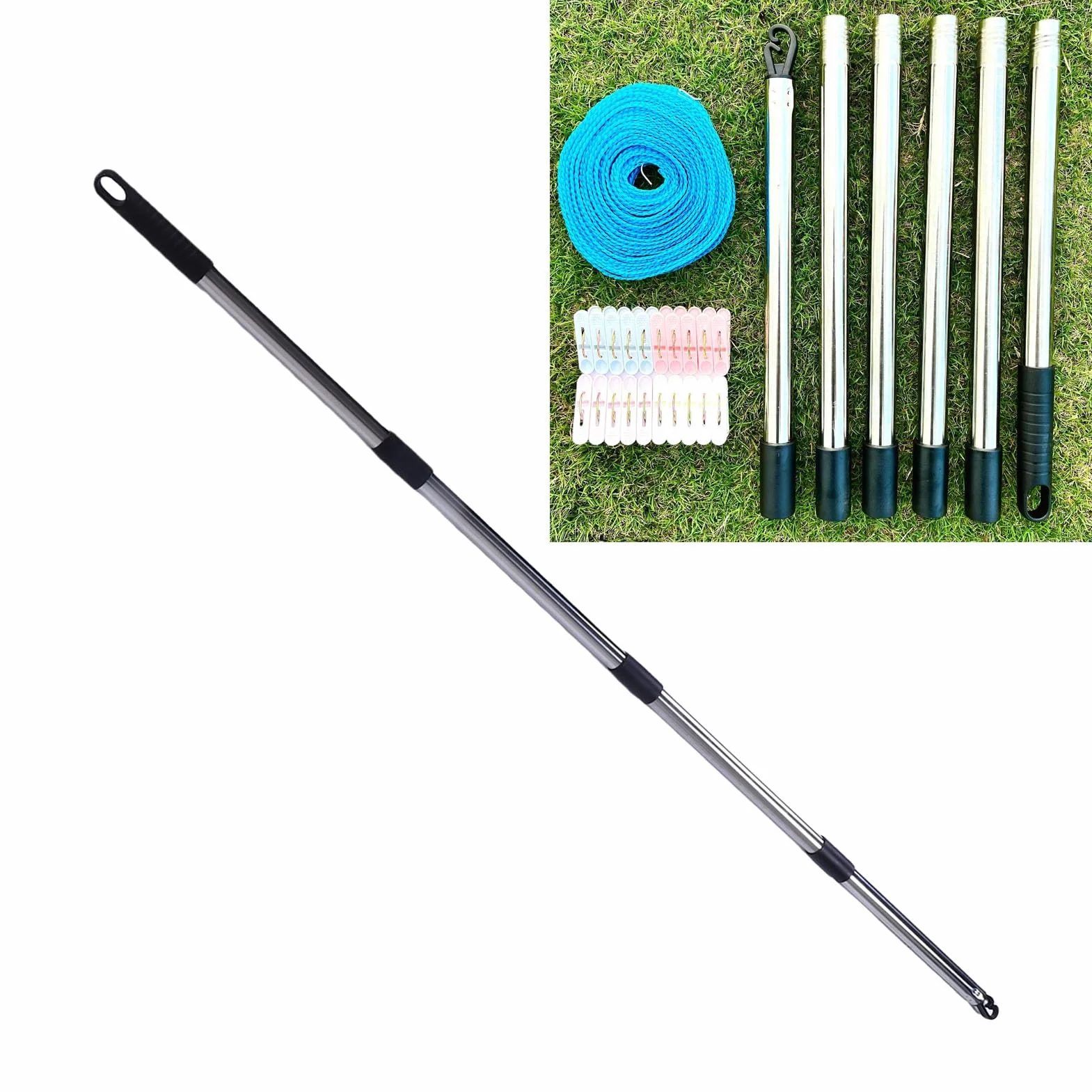Soporte para Tendedero Telescópico para Exteriores, Poste de Alcance para Percha de Armario Ajustable de Acero Inoxidable de 75 a 250 Cm, Poste de Soporte para Tendedero