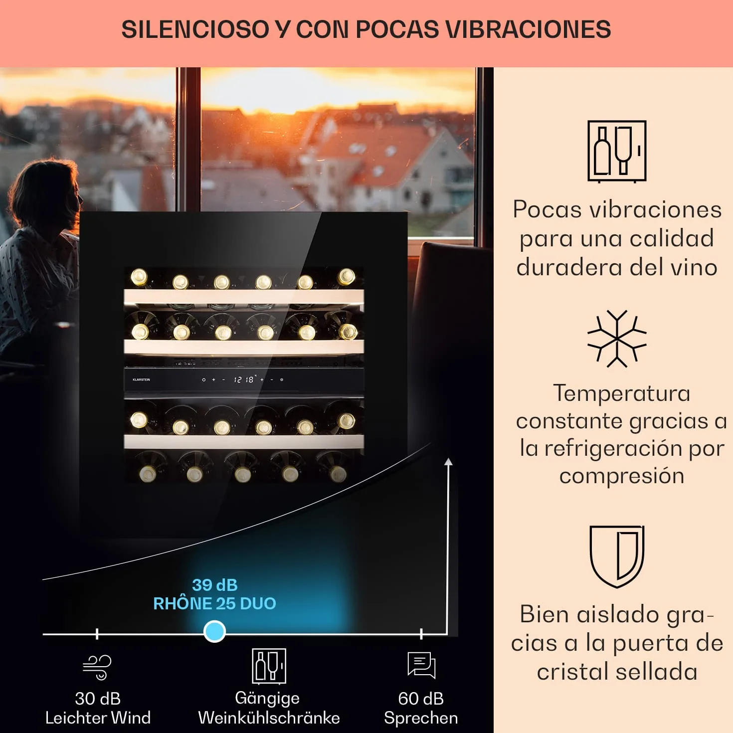 Klarstein Vinoteca de Pie, Nevera para Vinos de Dos Zonas Refrigeración, Nevera para Cervezas Pequeña de Interior/Exterior Puerta de Cristal, Nevera Protección UV, 5-18°C, Botellero 25 Botellas