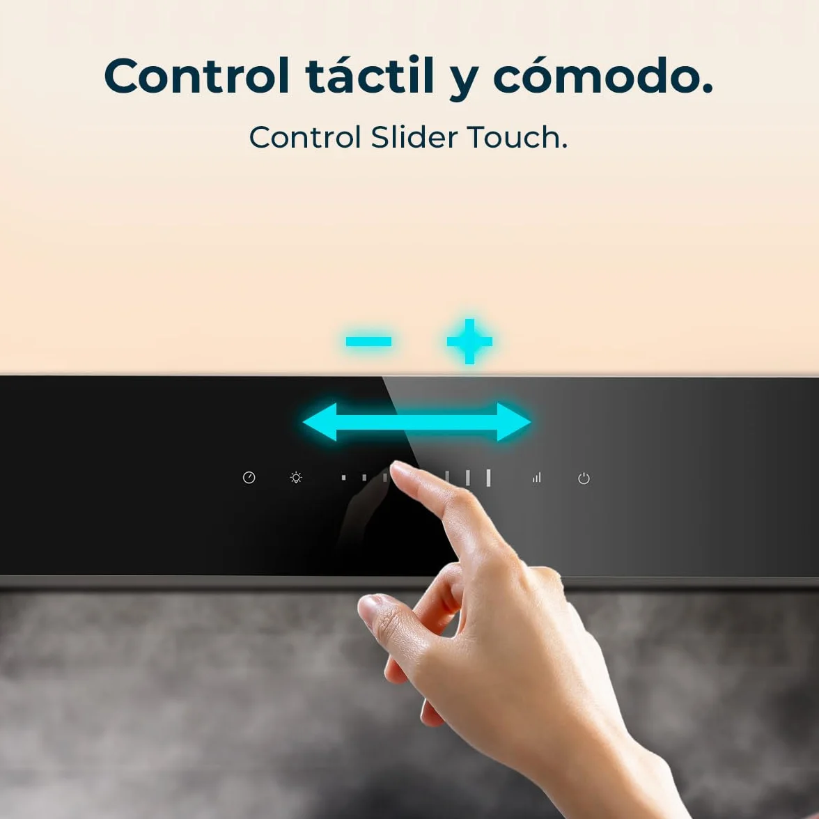 Cecotec Campana Extractora de Encimera 90m Bolero Flux ET 908000 Glass Black A++. 210W, Succión 800m3/h, 8 Velocidades, Slider Touch Control, Filtro Carbono, Acabado en Cristal Negro