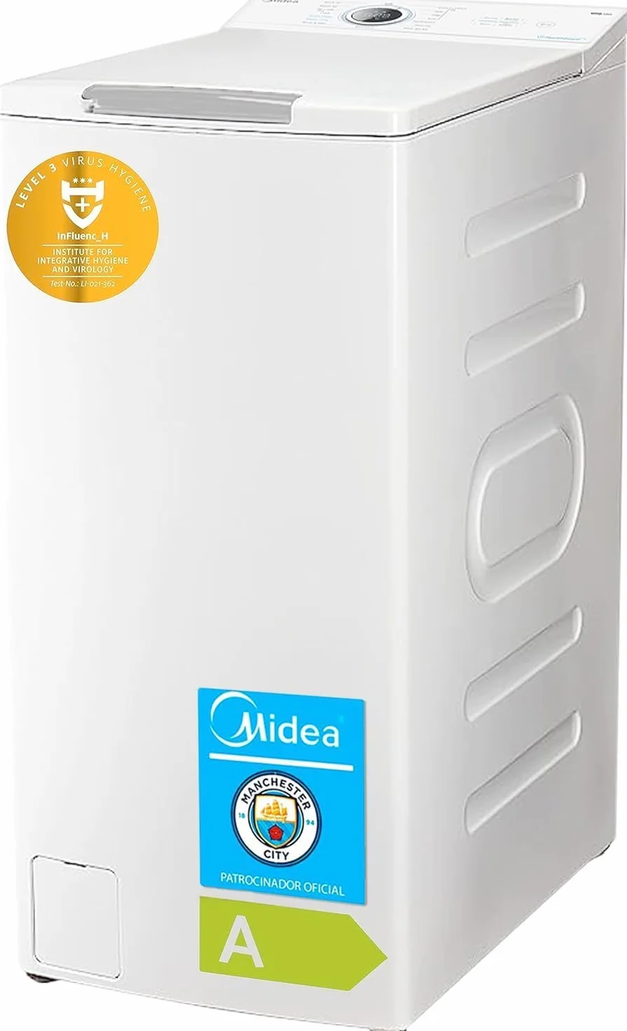 Midea Lavadora Carga Superior 6kg 1200 RPM 15 programas diseño ultra slim Función de vapor Lavado Rapido Modo ECO