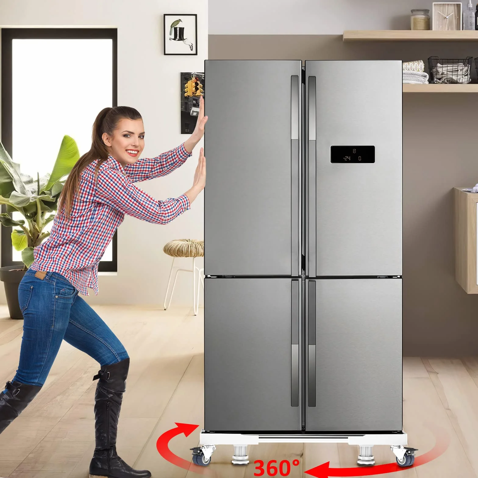 Winzwon Base Lavadora, Ajustable Soporte Lavadora para Nevera Secadora, Movil Electrodomesticos, Largo/Ancho 46,5-68 cm, Altura 11-12 cm(Blanco)