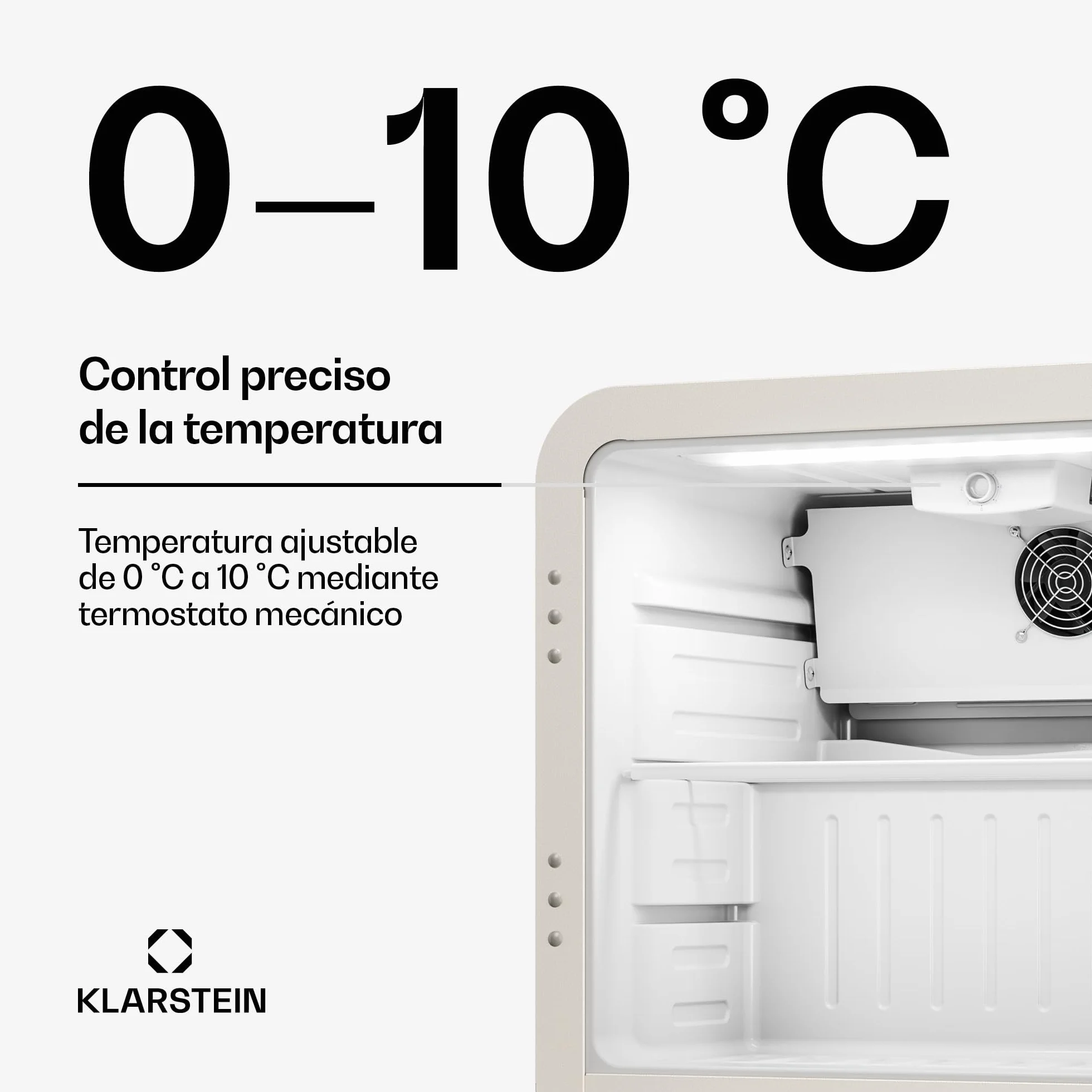 KLARSTEIN Nevera para bebidas Audrey Evo 45 L – Nevera para bebidas con puerta de cristal, luz LED, temperatura ajustable de 0 a 10 °C, funcionamiento silencioso
