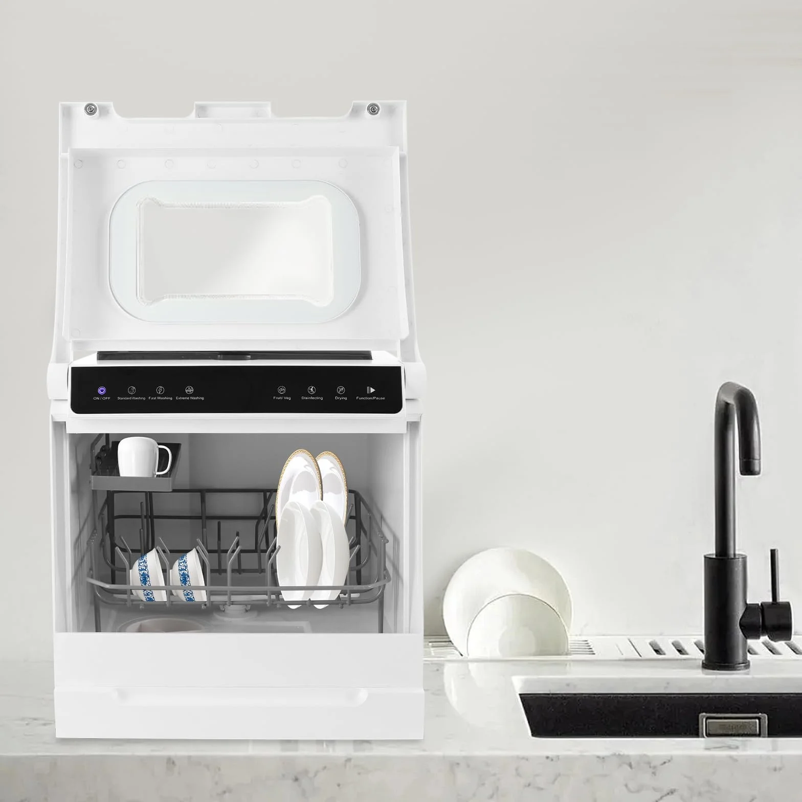 Lavavajillas de mesa con pantalla táctil Mini lavavajillas 6 programas lavavajillas 4-6 personas multifuncional camping lavavajillas autocaravana gadgets portátil Dishwasher 46 x 41 x 46 cm