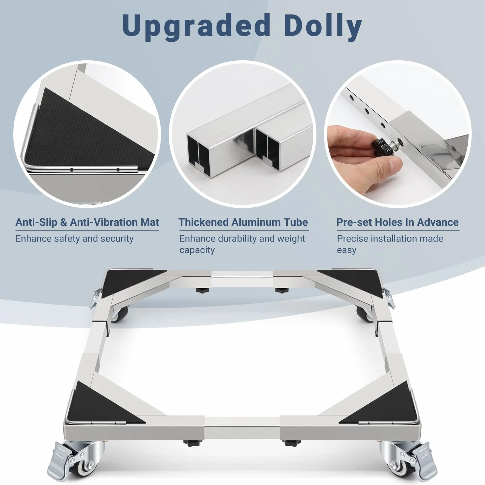 W B D WEIBIDA Acero Inoxidable Resistente Base para Lavadora con 4 Ruedas de Bloqueo, Capacidad 300KG Alta dureza Soporte Lavadora Secadora Ajustable de 54-72cm, Plataforma con Ruedas para Nevera