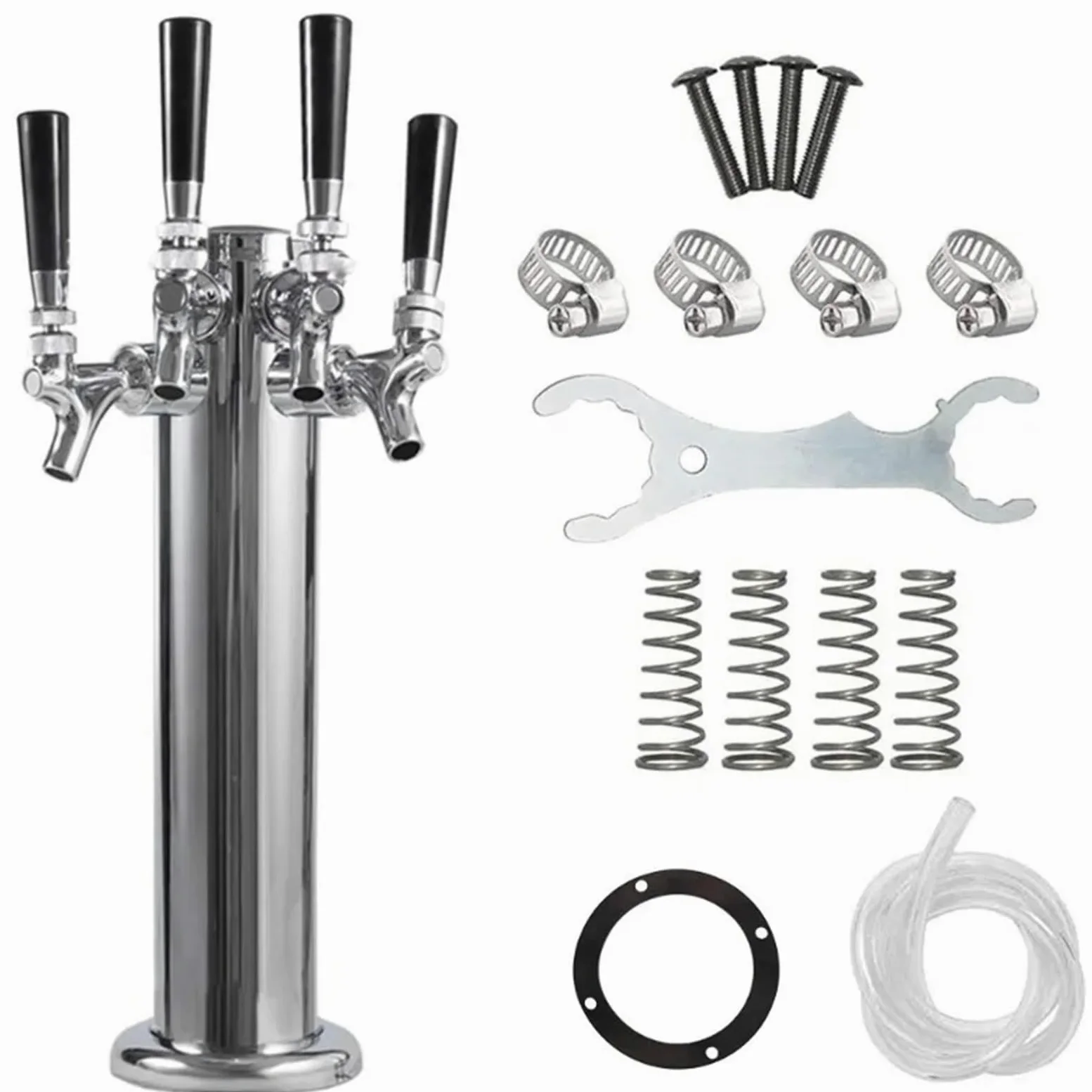 Tirador De Cerveza para Casa Columna de Cerveza de Metal de Acero Inoxidable de un Solo Cabezal, Doble Cabezal y Tres Cabezales con Grifo de Cerveza en la Torre(Double Head)