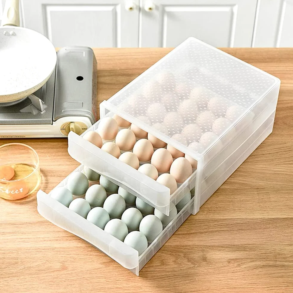 Bandeja de plástico para huevos, Caja for Huevos 60 Compartimentos Doble Cajón Apilable