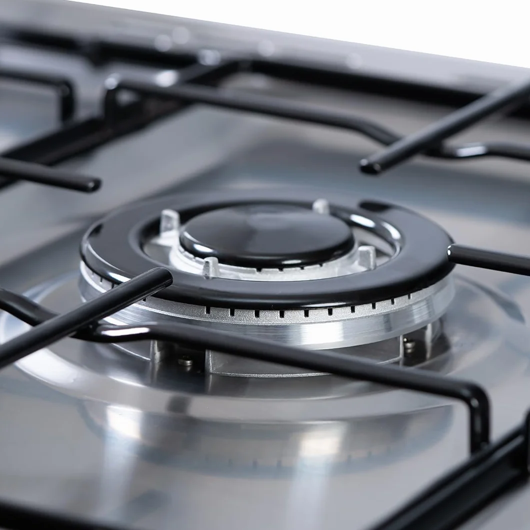 Svan Cocina Gas Butano 5 Zonas de Cocción, Horno 59 L, Inox SKGW5901PBX. Control Manual, Quemador WOK triple llama, 2 Programas de Cocción, Compartimento Bombona, Cristal en Puerta de Doble Capa