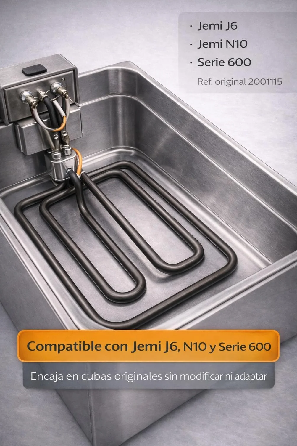 RO Linea Blanca ® Resistencia Freidora 3200W 230V Con Caja Conexion Tipo Enchufe Repuesto Inmersion Compatible con Jemi J6 N10 Serie 600 Medidas 355x195mm Tubo 8mm Calentamiento Rapido Hosteleria