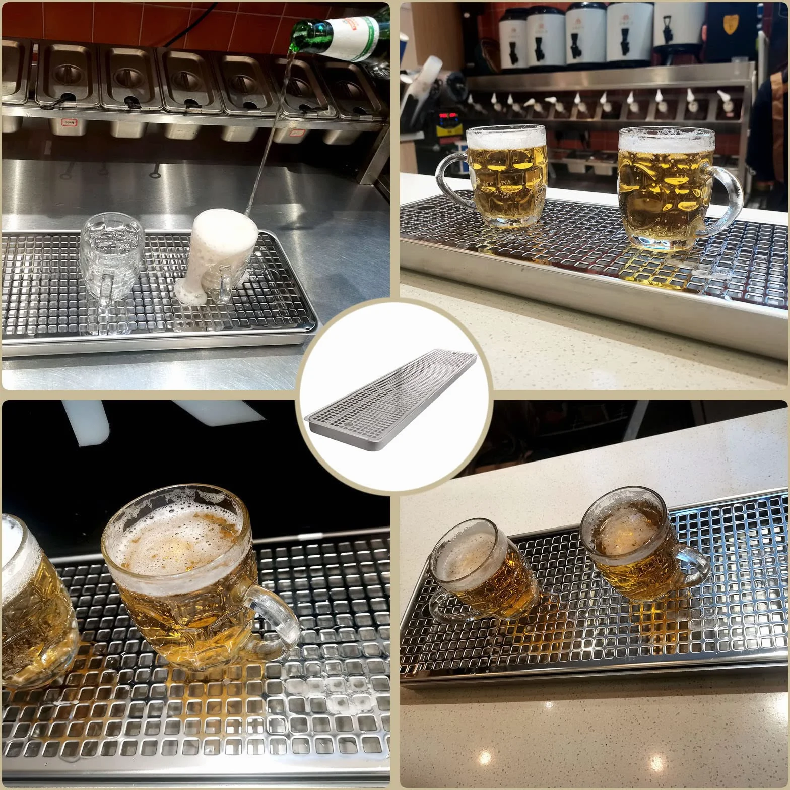 Bandeja de goteo de acero inoxidable para Kegerators, diseño rectangular de montaje en superficie, sin drenaje, ideal para barras del hogar y mini neveras, 40 cm