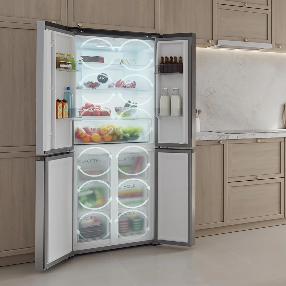 Cecotec Frigorífico 4 Puertas Total No Frost 394L Bolero CoolMarket 4D 394 Inox E. Alto 176cm y 70cm Ancho, Cajón Temperatura Variable, Compresor Inverter, ATT Antibacterias
