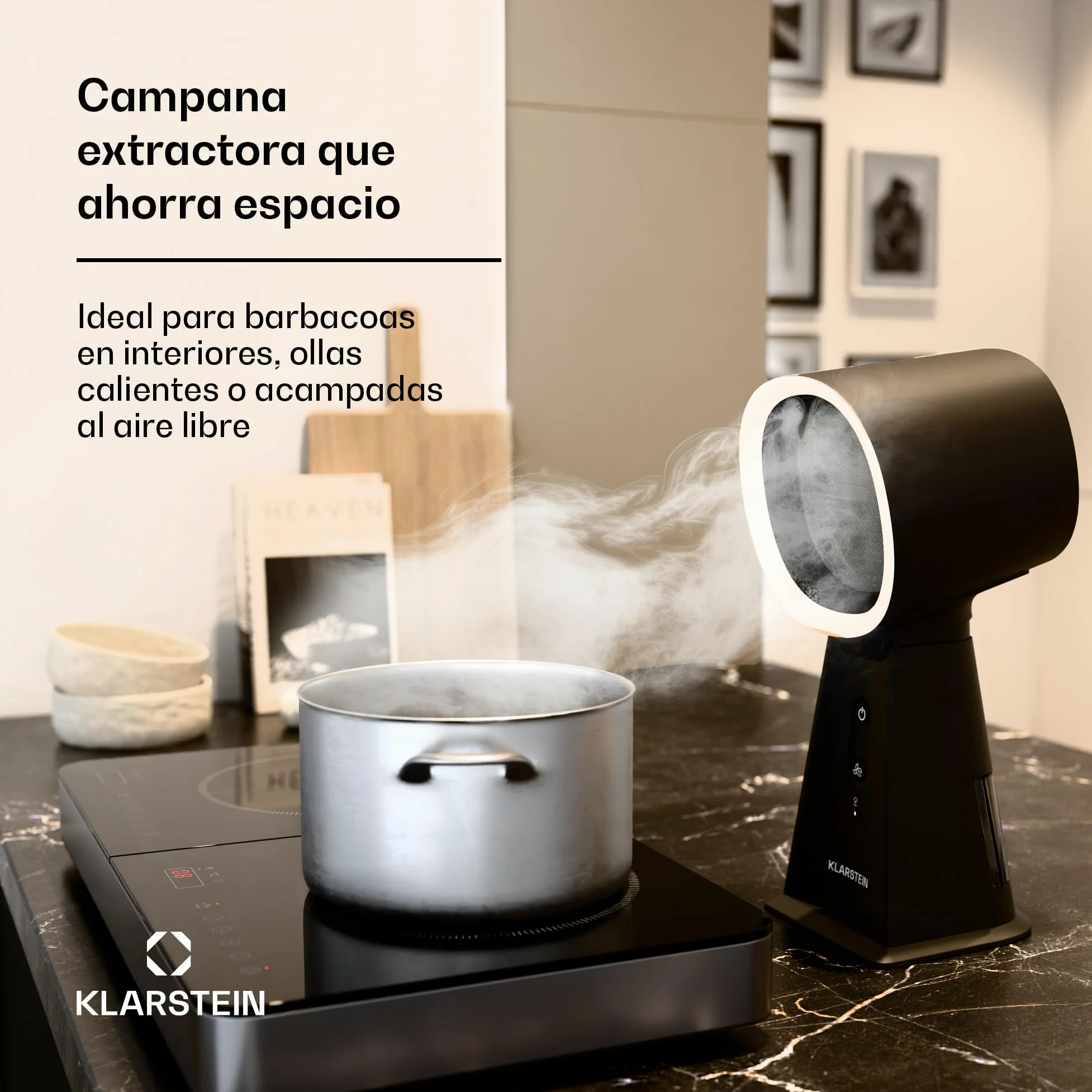 KLARSTEIN Campana Extractora Portátil, Compacta Y Potente 200 M³/H, Un Filtro Multicapa, Una Base Antideslizante, Ideal para Cocinas Pequeñas Y Áreas De Cocción