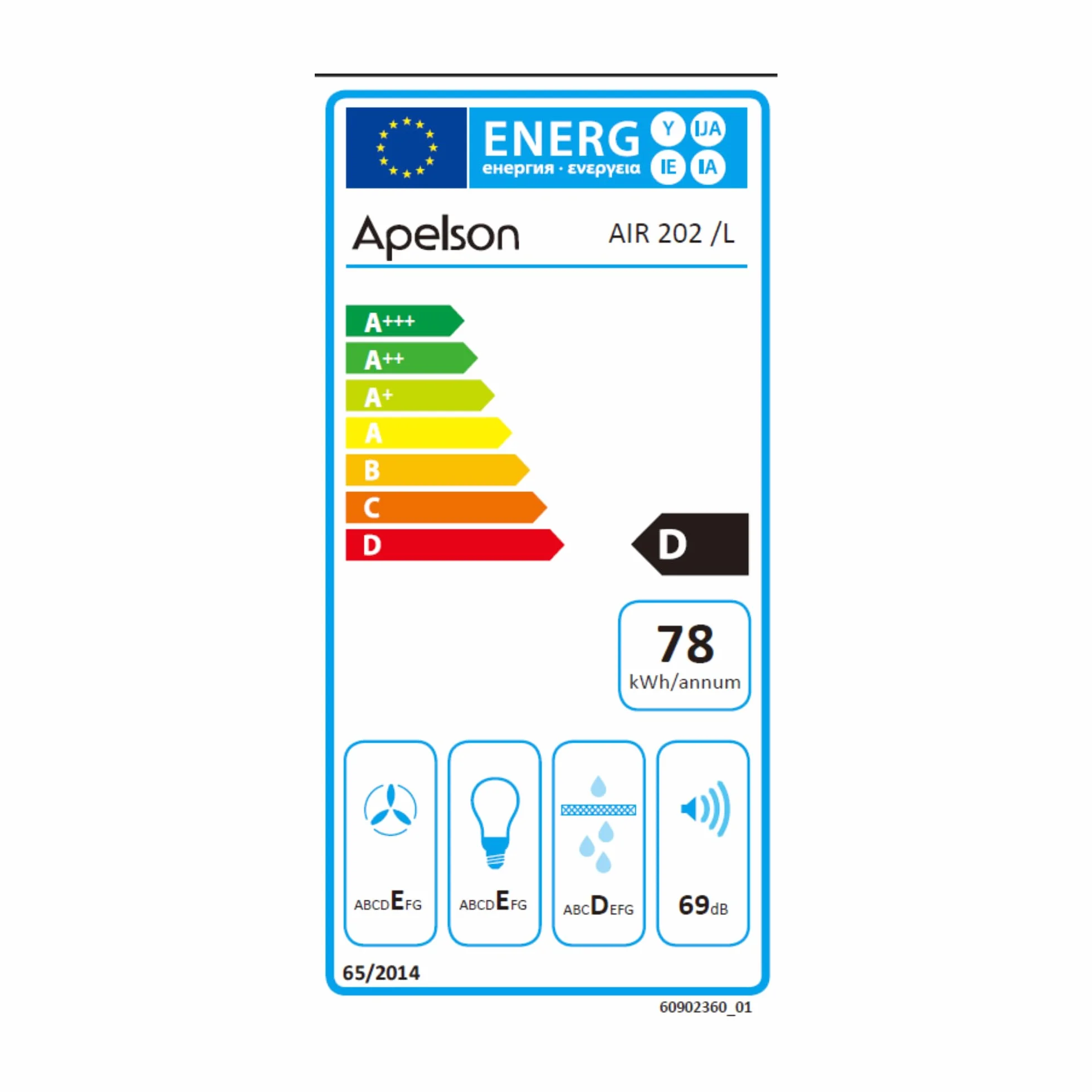APELSON AIR 202 Campana Extractora Telescópica 60 cm Inox, 2 Motores, 325 m³/h, Iluminación LED, Filtros Lavables, Clase Energética D