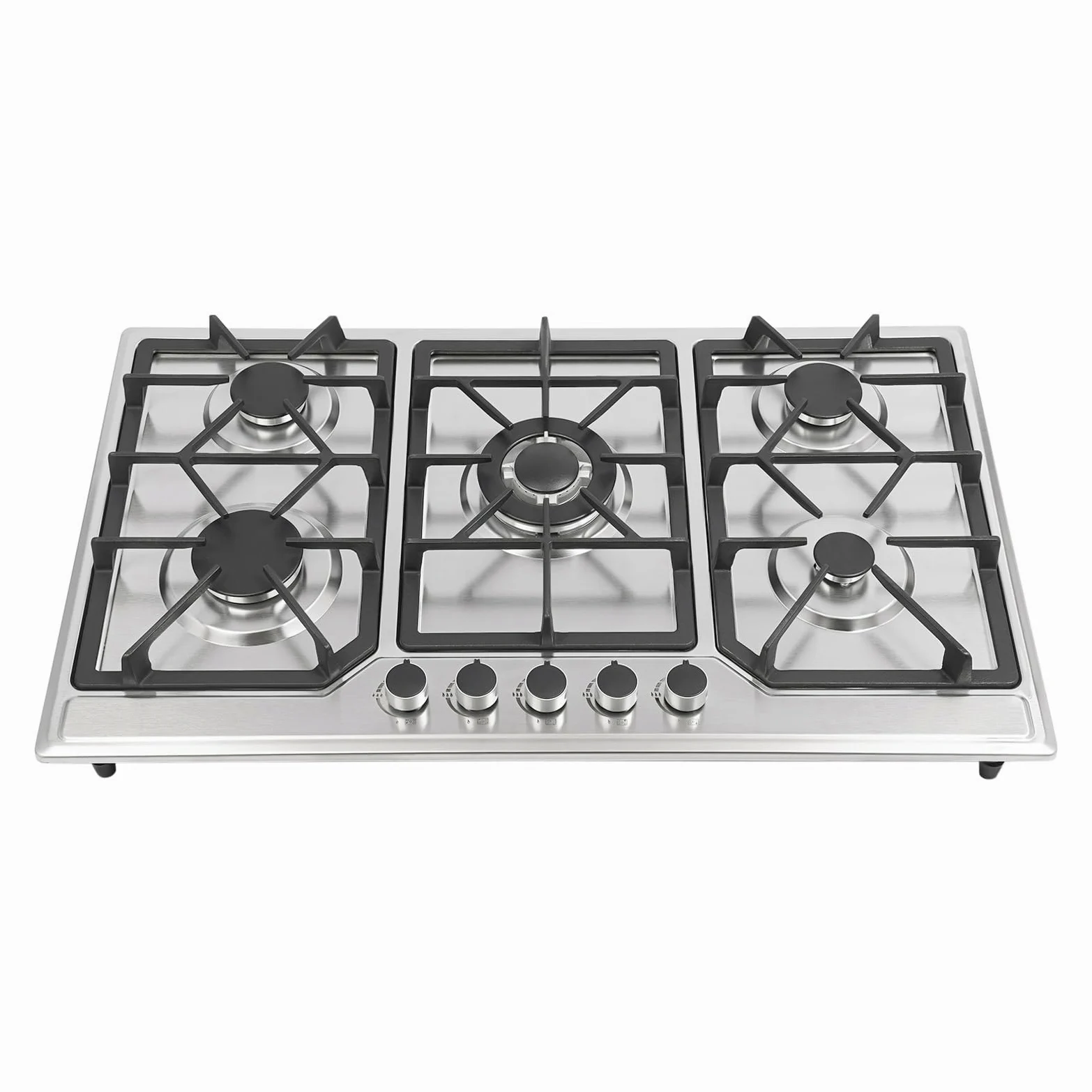 Cocina de gas de 5 fuegos, 86 cm, empotrable para cocina, acero inoxidable, encendido electrónico, placas de gas LPG/gas natural, 2800 pa, placa de gas Drop-in moderna