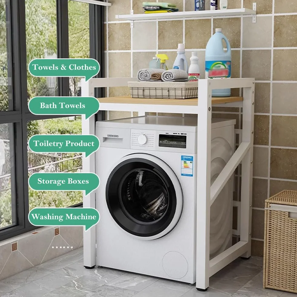 Soporte para lavadora y secadora con estante, estante de almacenamiento de altura ajustable, kit de apilamiento para lavadoras y secadoras, unidad de almacenamiento sobre lavadora, carga máxima de 250