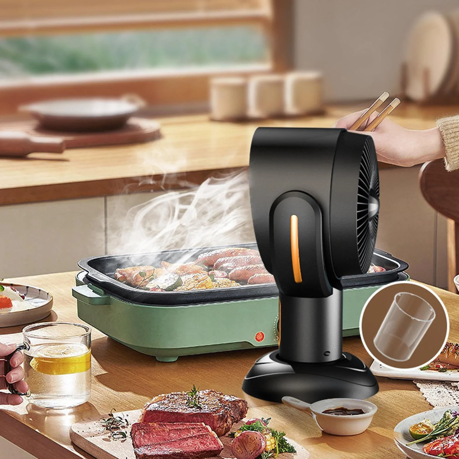 Capucha de gama de escritorio - Ventilación de cocción de mesa, extractor de humo compacto | systema de ventilador purificador retráctil, filtro de aire de velocidad ajustable, utilidad de cocina de a