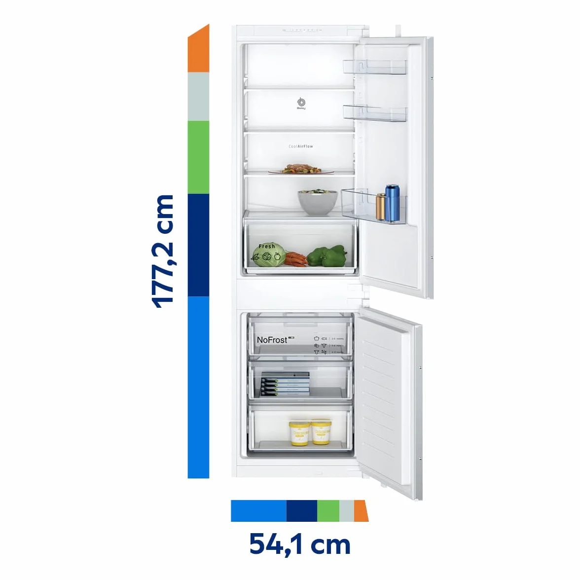 Balay - Frigorífico Combi Integrable, Puerta Deslizante, NoFrost, Cajón Fresh, 260 litros, 3KIE712F