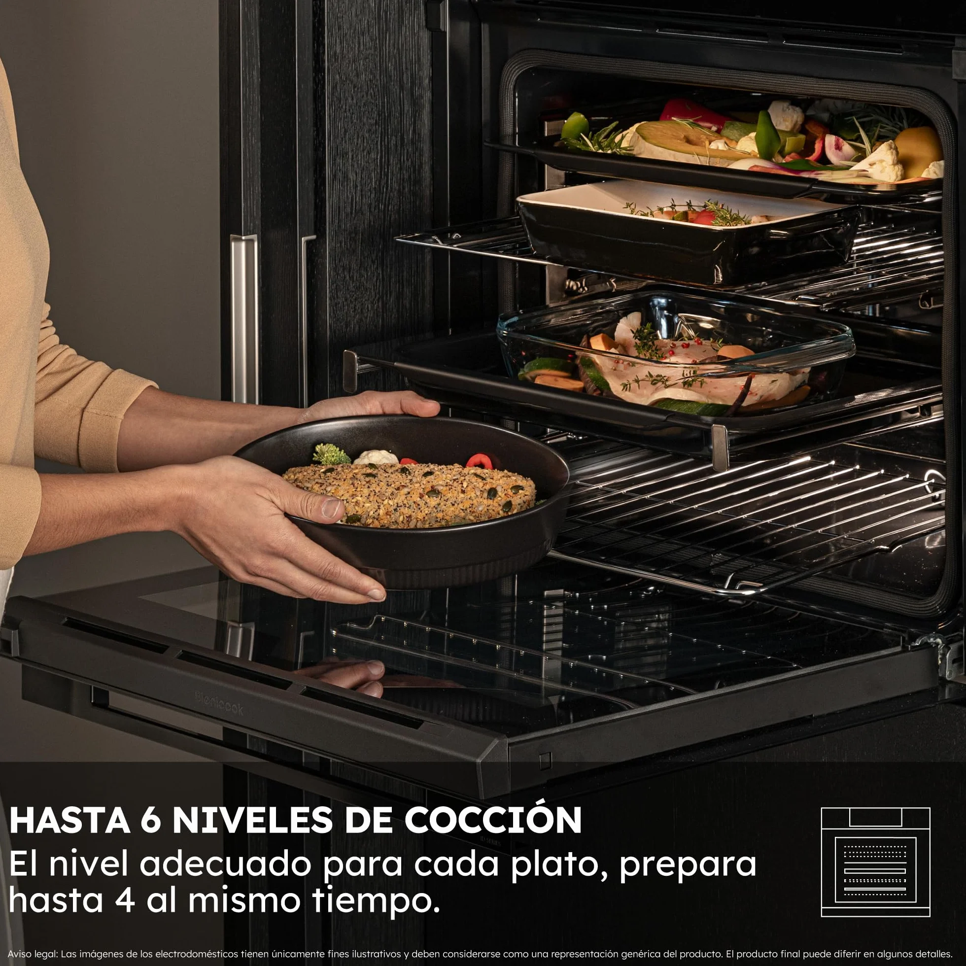Haier ID Series 2 H6 ID2P3T1HTX - Horno Multifunción Hidrolítico, 78L, Cocción multinivel, 9 Funciones, Display táctil y mandos giratorios, Guía Telescópica, 2 Cristales en puerta, Negro e Inox