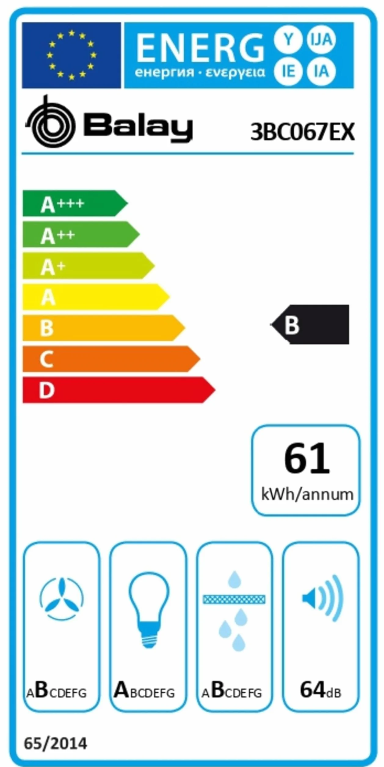 Balay - Campana Decorativa de Pared, Iluminación LED, 60 cm, 4 Potencias, Acero Inoxidable, 3BC067EX