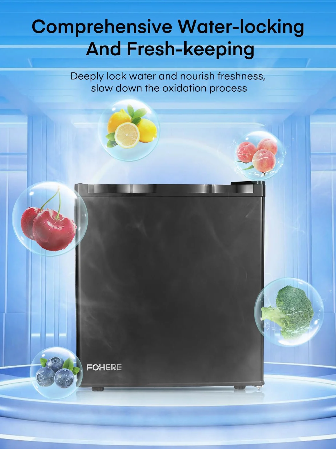 FOHERE Mini Frigorífico Bar 46L, Nevera Pequeña Silencioso, Control de Temperatura Regulable, Mono Puerta, Puerta Reversible, Bajo Consumo para Aplicaciones en Hotel, Hogar, Oficina, Negro