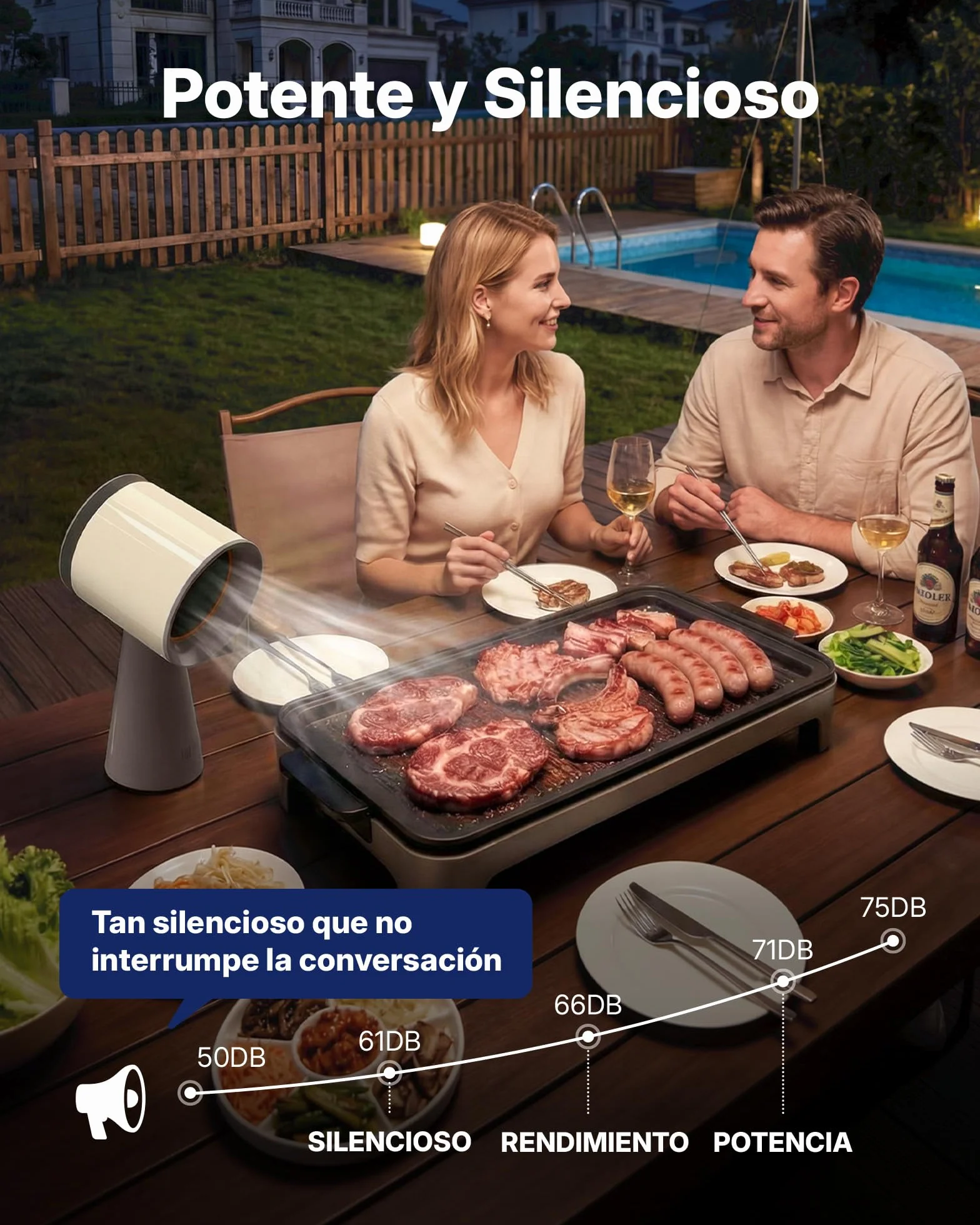 Upstreman Campana Extractora Portátil de Mesa con 3 Velocidades, Bajo Ruido, Recipiente Grande para Aceite y Filtro de Carbón de Aluminio Extraíble, Beige