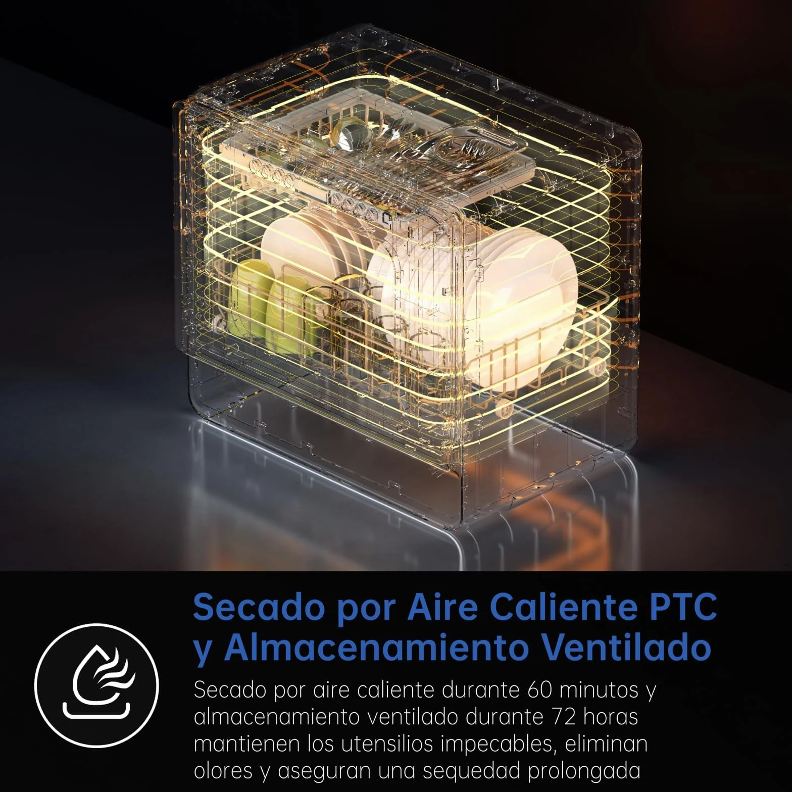 AIRMSEN Lavavajillas Portátil Pequeño 7+2 Programas Sal Absoftante Depósito 5L Control Táctil Pantalla LED Blanco