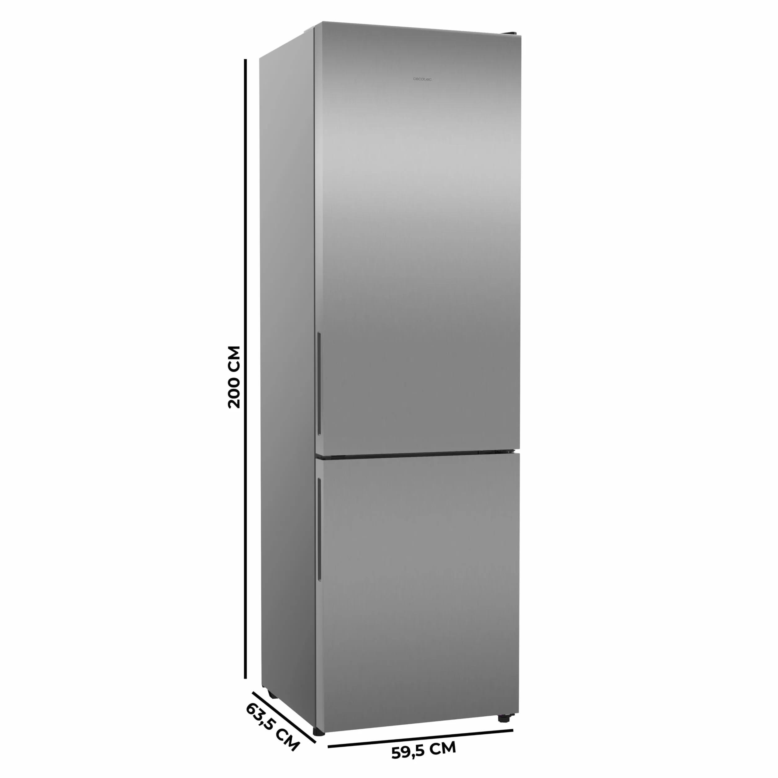 Cecotec Frigorífico Combi 356L Total NoFrost Bolero CoolMarket Combi 356i Inox D. Alto 200cm, Ancho 59,5cm, Fast Freezing, FreshnessFlex HUB, HumidityFlex HUB, Luz LED y Display Interior