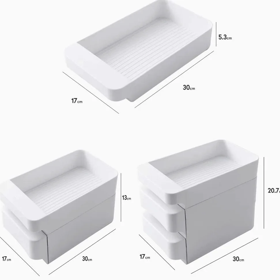 Bandeja de plástico para huevos, Caja de almacenamiento huevos plástico tipo cajón apilable tres capas for refrigerador varios tamaños