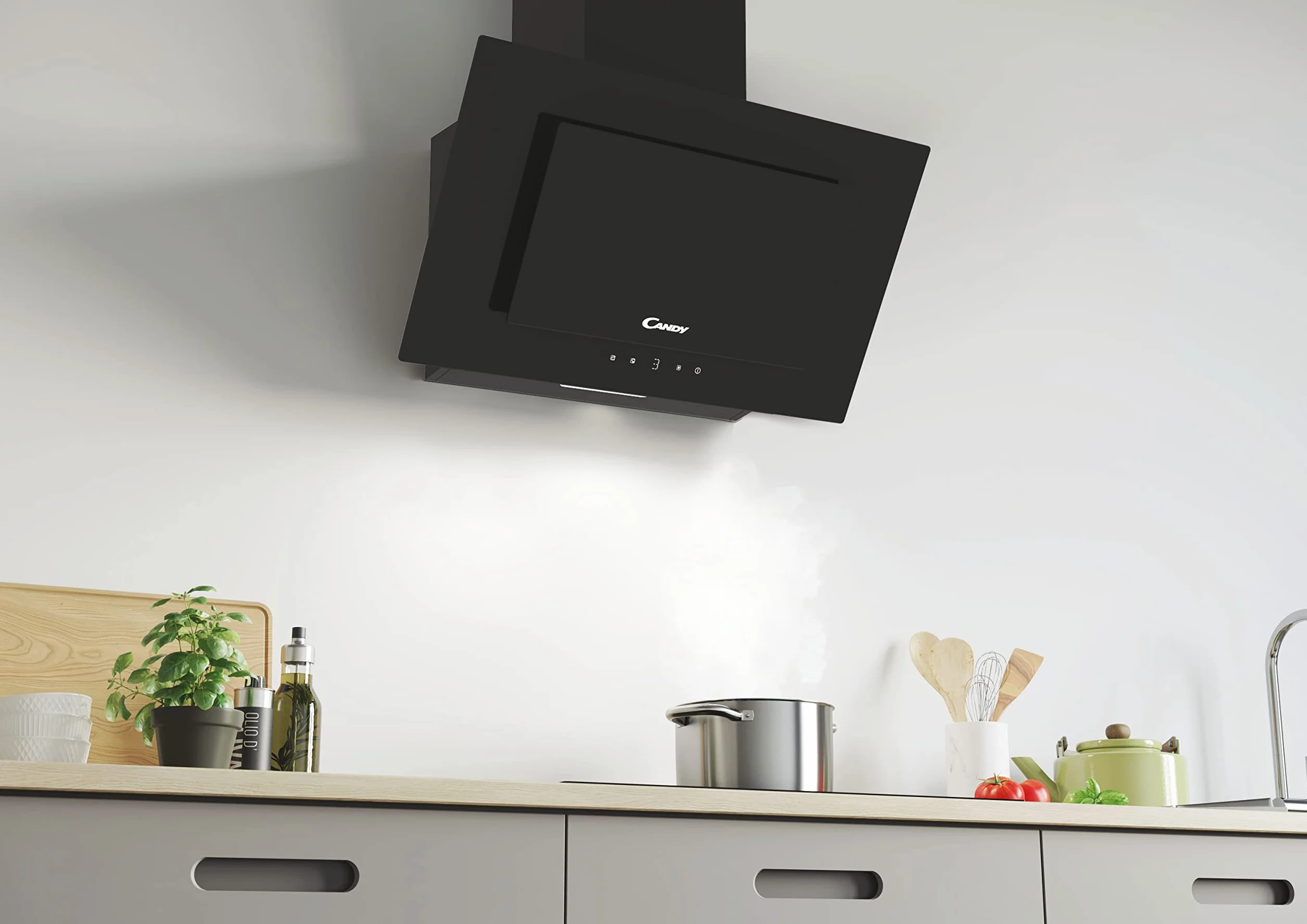 Candy CDG6BG, Campana Extractora Decorativa 60CM, 3 Niveles de Potencia, 65W, 303,2M3/H, Filtro de Carbono Opcional, Panel Aluminio Antigrasa, Iluminación LED, 63DB, Negro