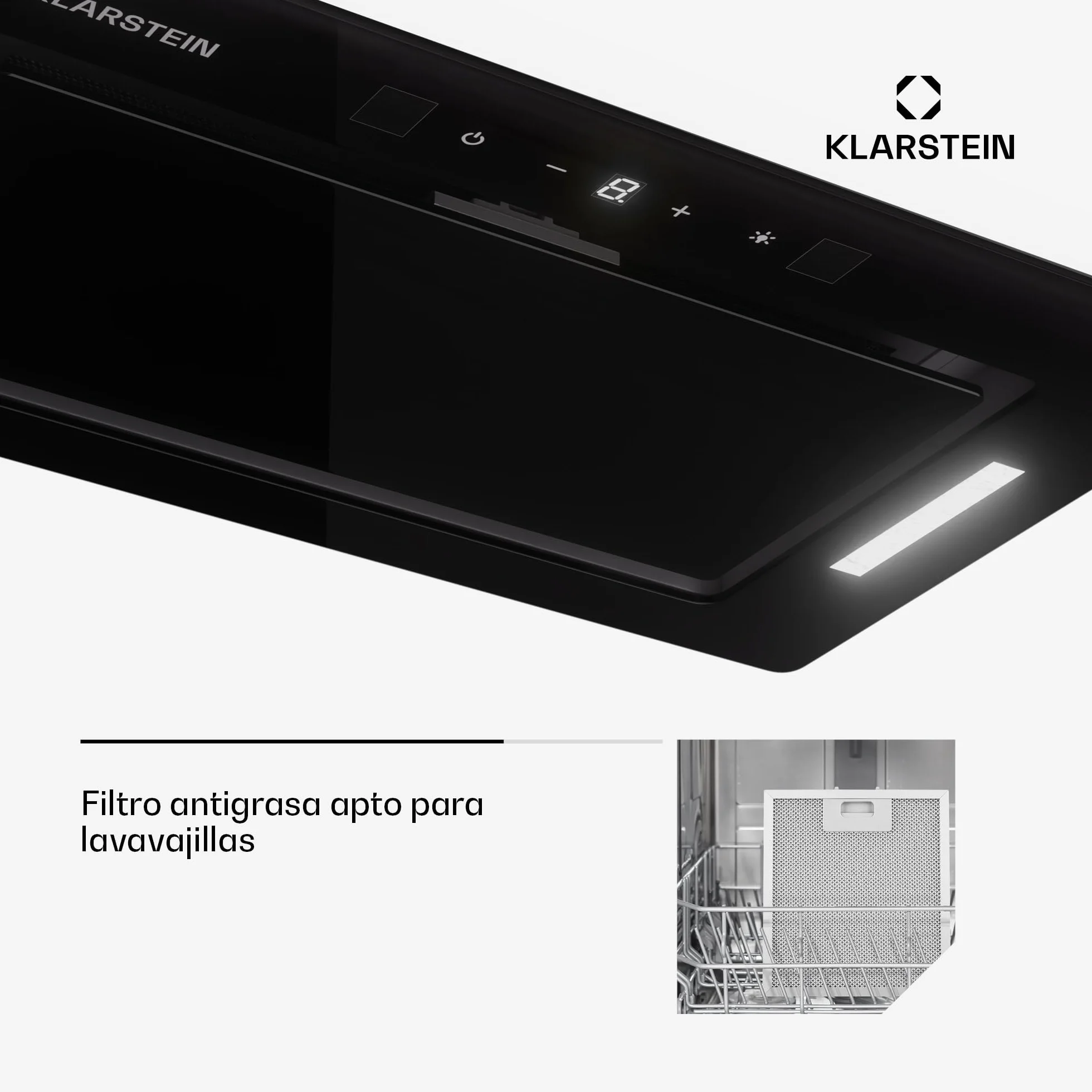Klarstein Campana Extractora Cocina 52cm con Luces LEDs, Extractor con Filtros Anti Grasa y Panel Táctil, Campanas Extractoras con Flujo Aire 466m³/h, Extractores Cocinas