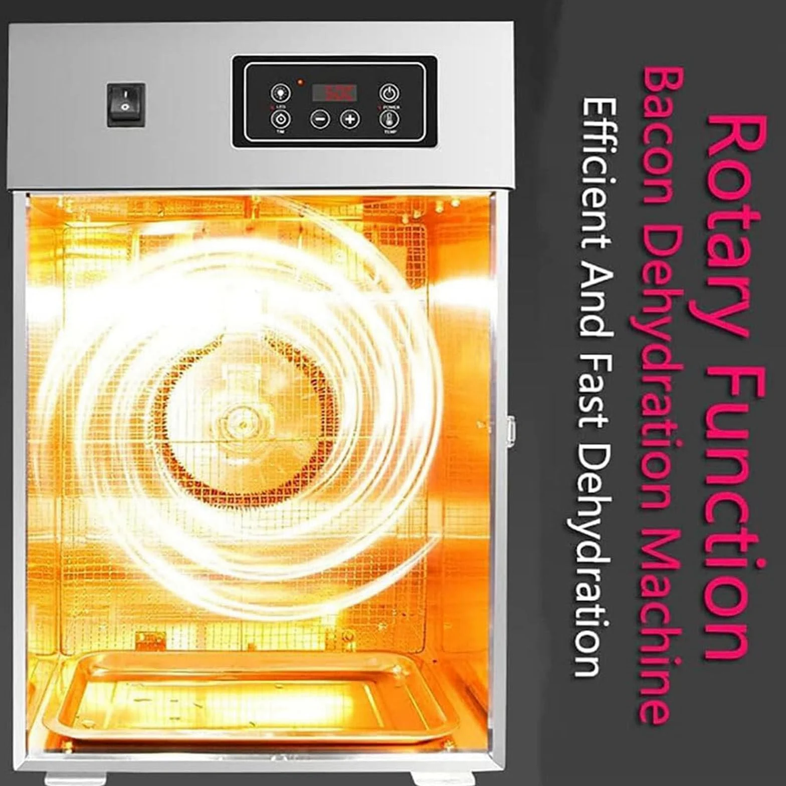Secador de alimentos comercial, 800 W, rotativo, automático, con pantalla LED de control táctil, secador de grado industrial de 30 a 90 ℃ para salchichas, tocino, cecina