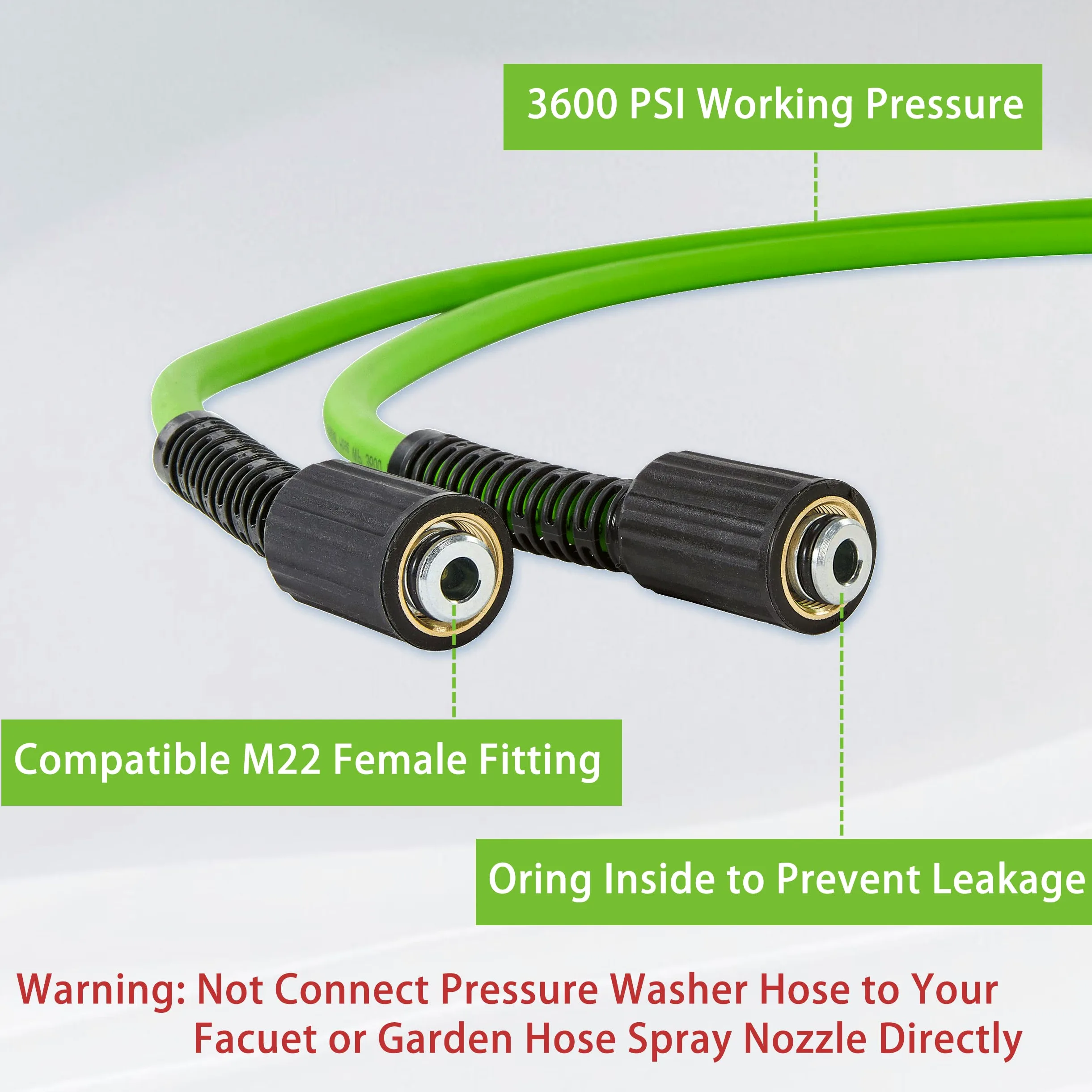PWACCS Manguera de lavado a presión para lavadora eléctrica, manguera de extensión de lavado a presión resistente a torceduras de 3600 PSI, 50 pies x 1/4 pulgadas, manguera de lavado eléctrica