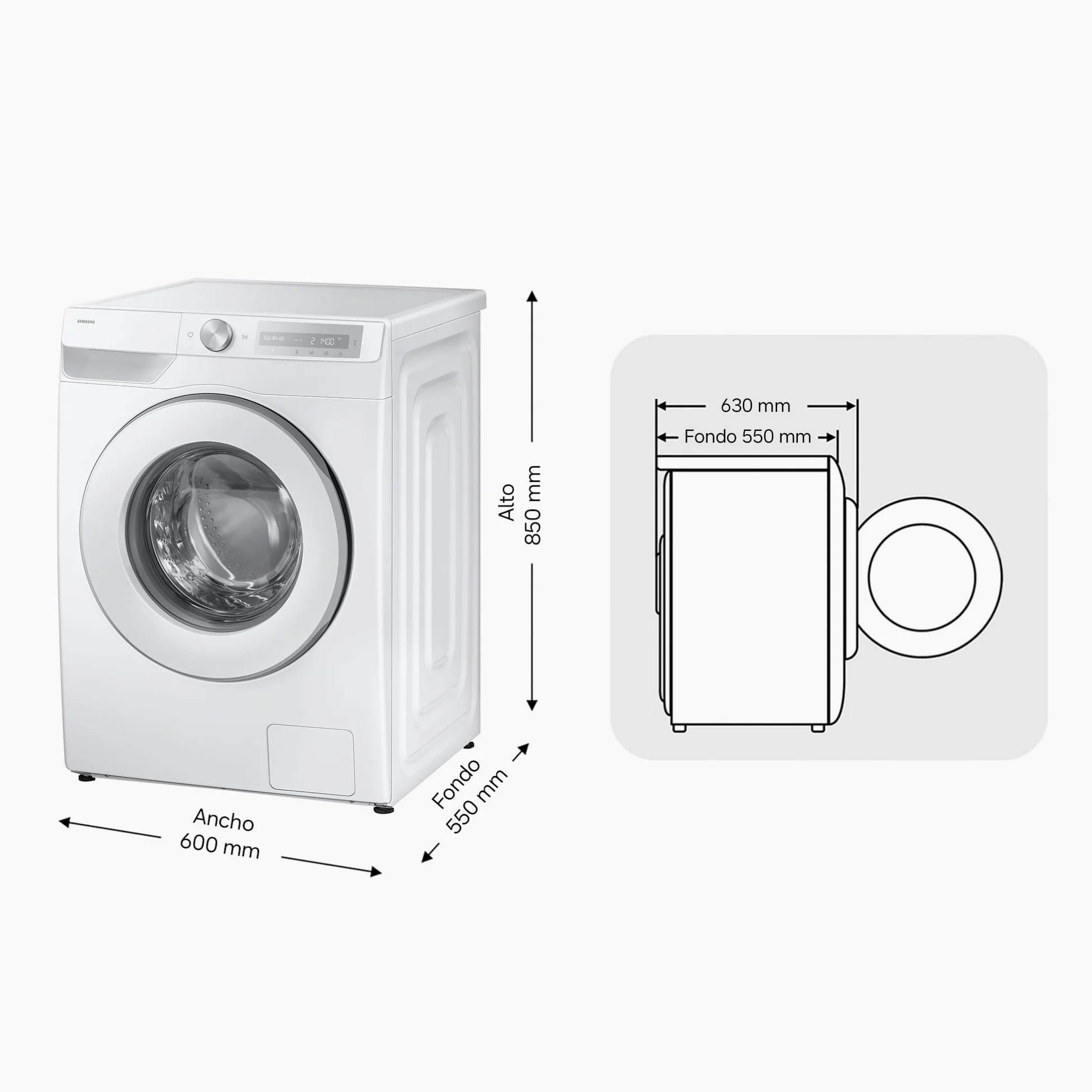 Samsung Lavadora Carga Frontal 9Kg Clase A-10% WW90DG6U85HHU3 | Autodosificación, Ahorra hasta un 70% de energía con inteligencia artificial, Tecnología AI EcoBubble, Programa Super Speed