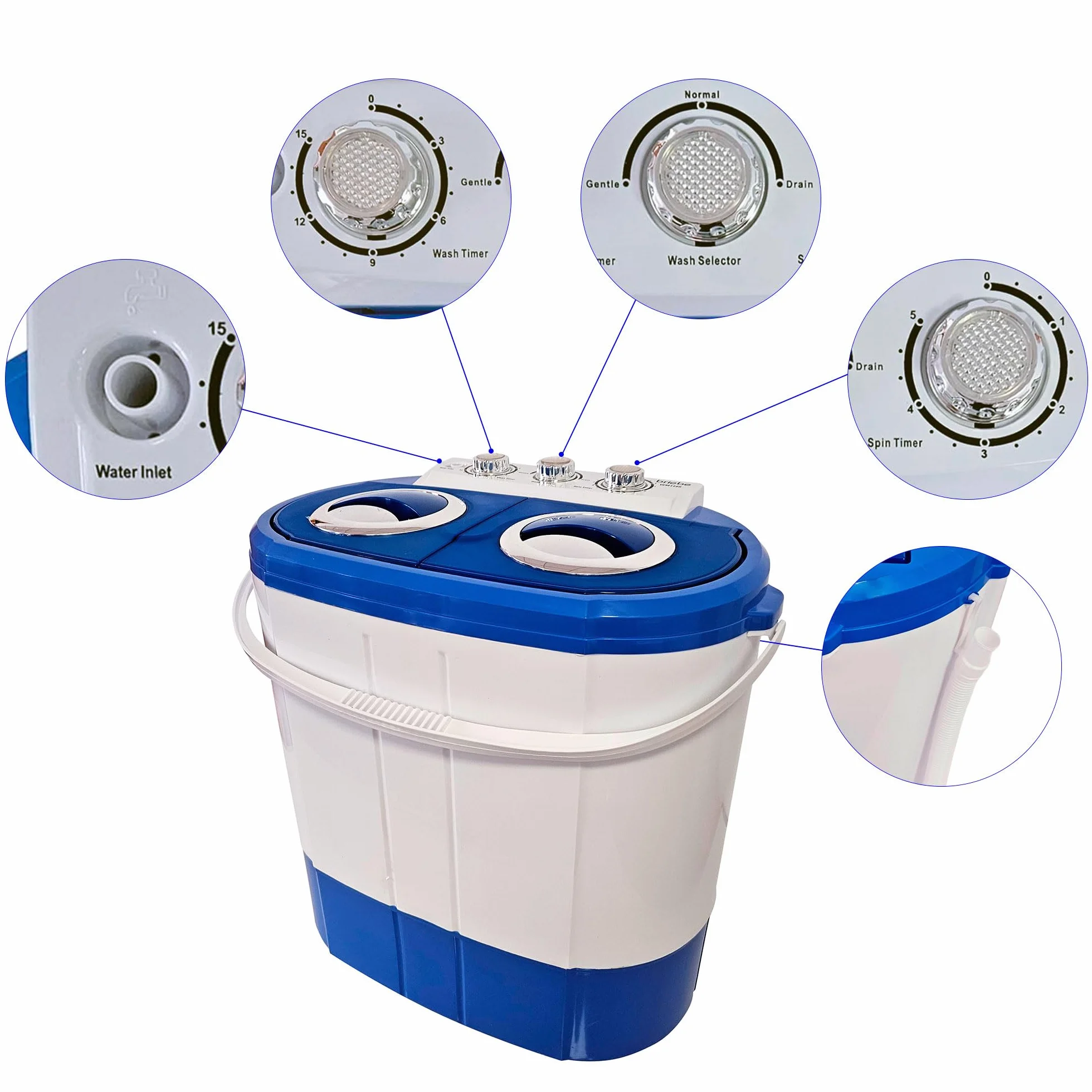 Camp Mini Lavadora Portátil con Centrifugado 3Kg Carga Superior Azul/Blanco