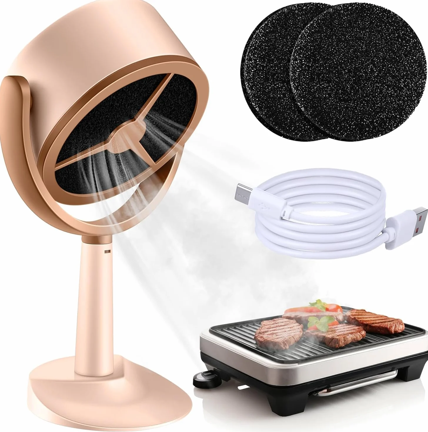Campana Extractora Portátil, Mini Campana Extractora Movible, Campana Extractora de Mesa de ángulo Ajustable con 2 Filtros Extraíbles para el Hogar, Cocina, Camping, Barbacoa, Estofado, RV